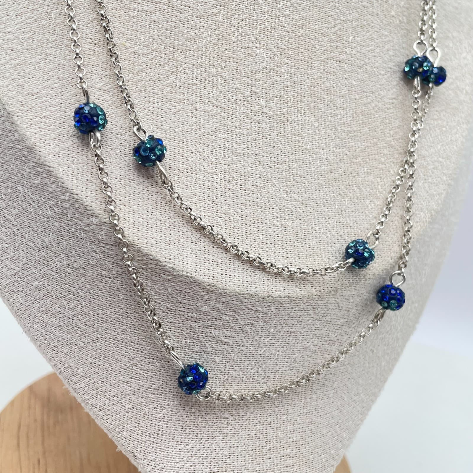 Liz Claiborne Silver-Tone Chain Flush Rhinestone Ball Station Lobster Necklace - Thumbnail 3