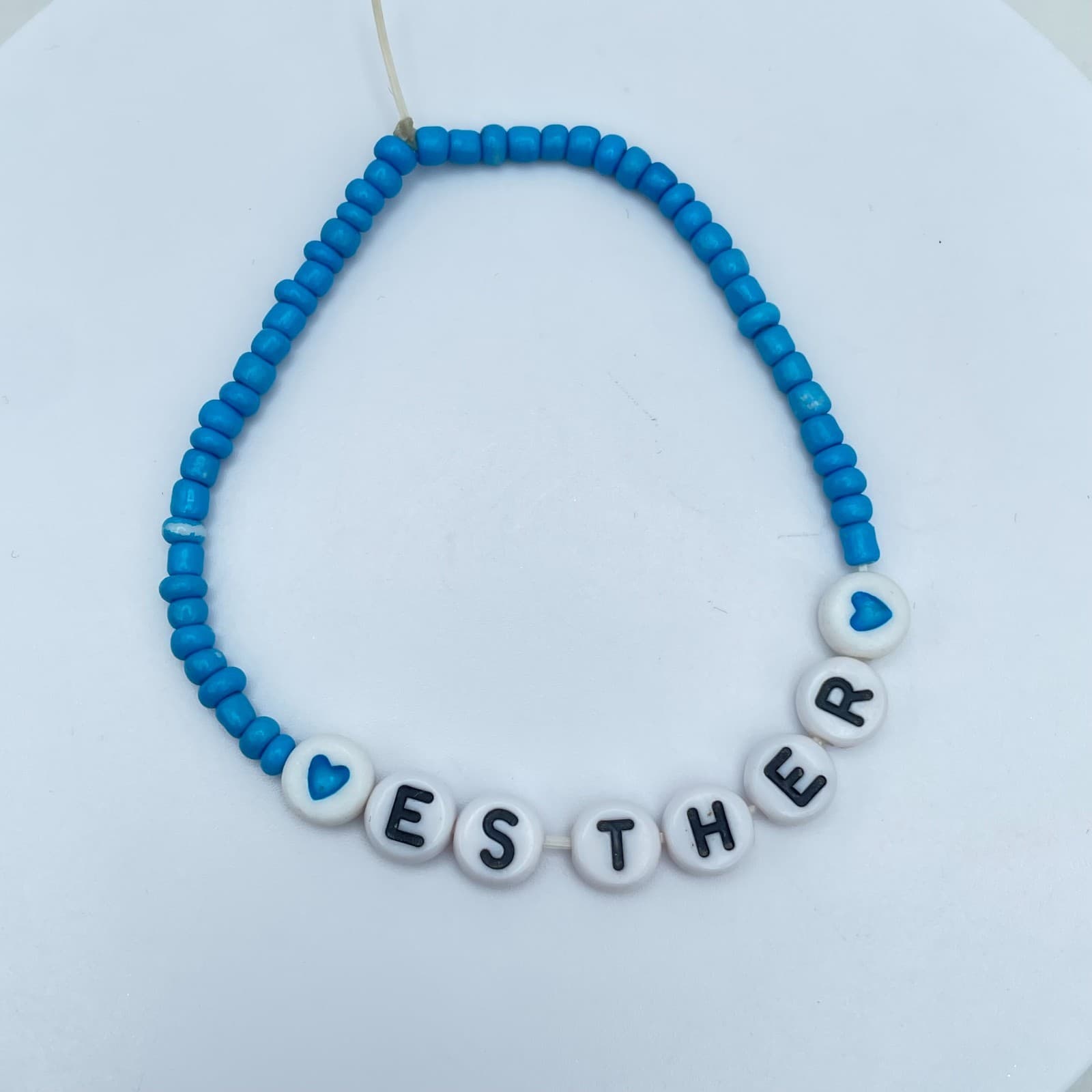 Lot of 2 Pink Blue Seed Beaded Personalized Name "Esther" Cord Stretch Bracelet - Thumbnail 4