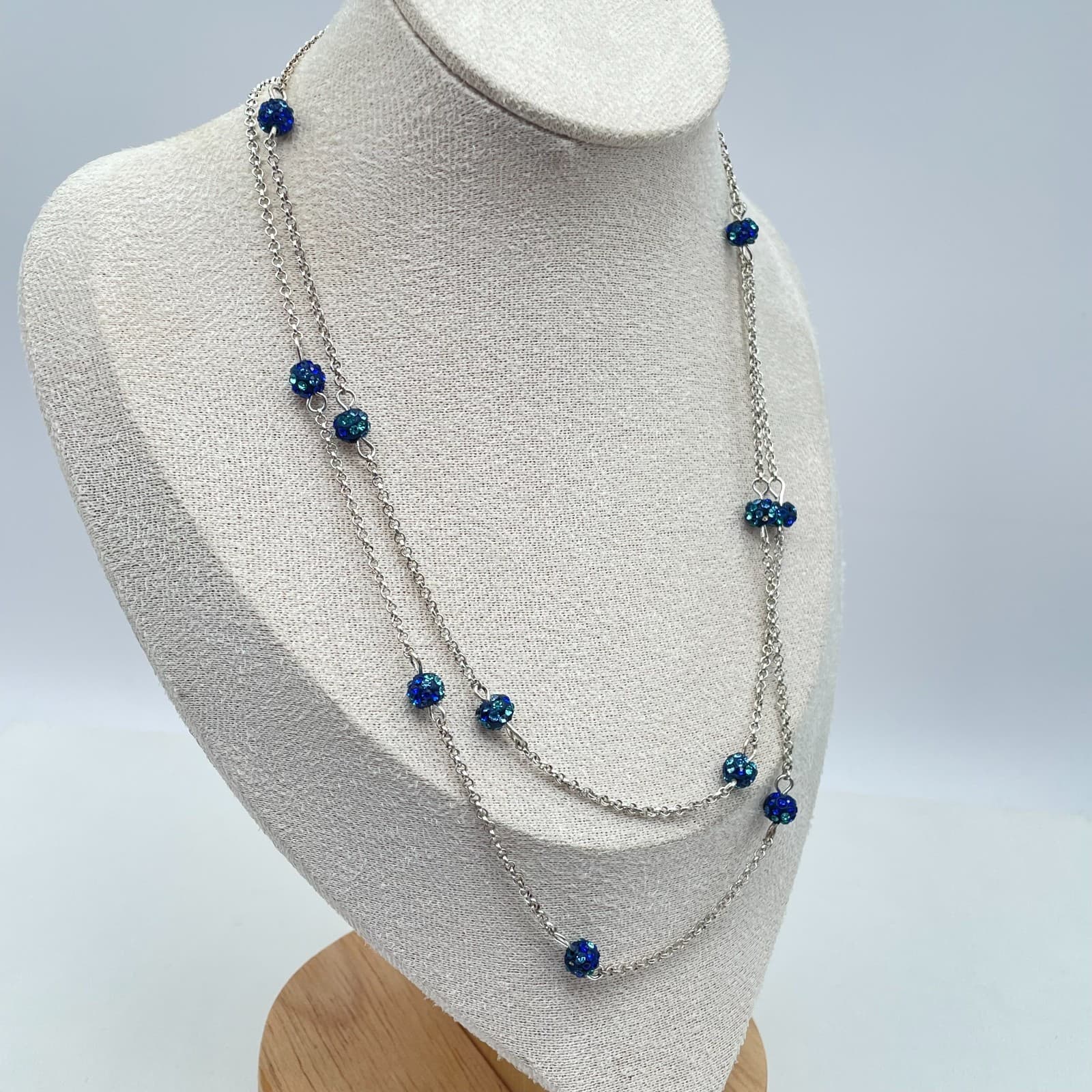 Liz Claiborne Silver-Tone Chain Flush Rhinestone Ball Station Lobster Necklace - Thumbnail 2