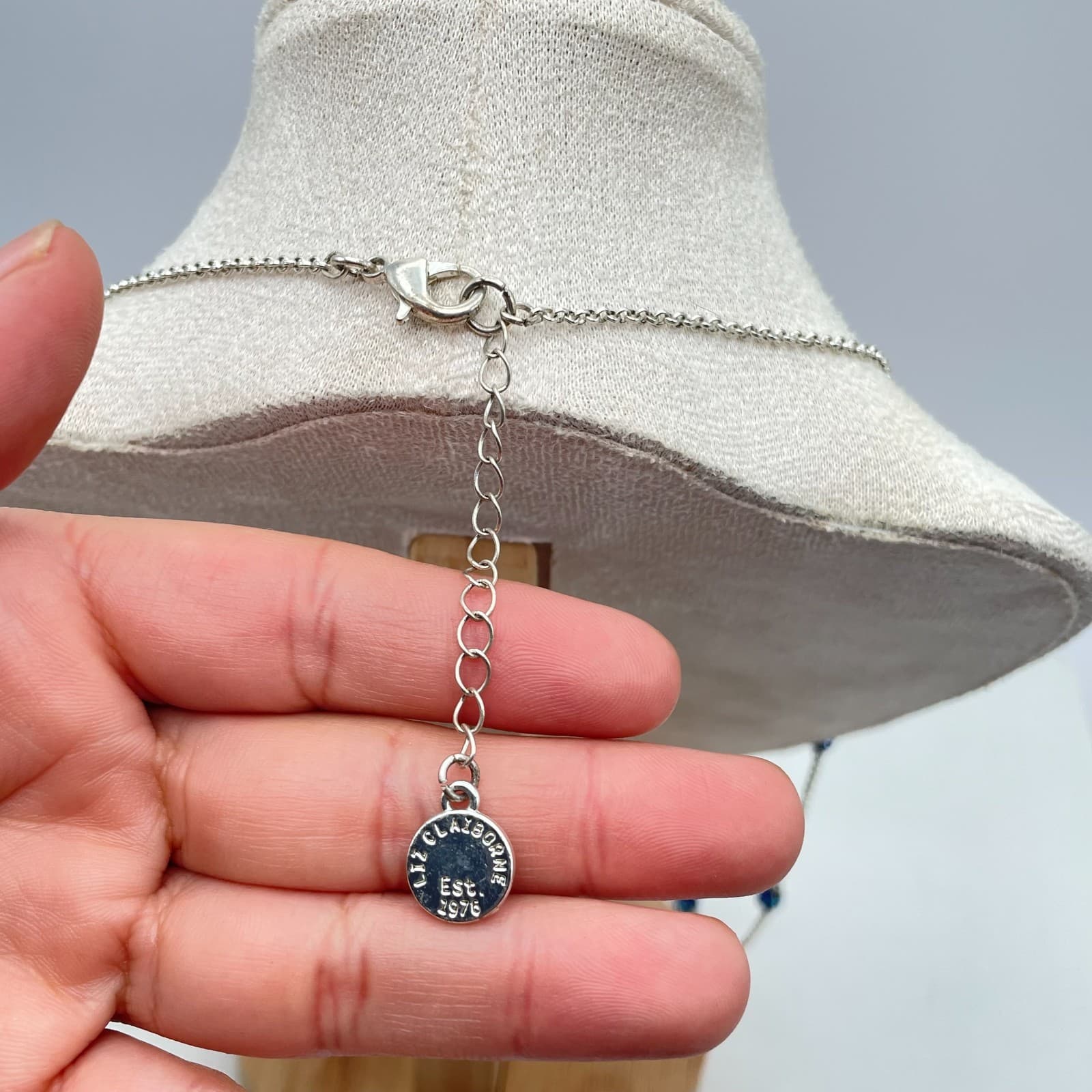 Liz Claiborne Silver-Tone Chain Flush Rhinestone Ball Station Lobster Necklace - Thumbnail 5