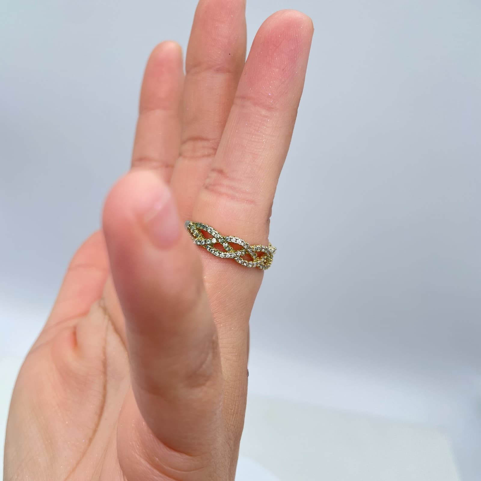 Classic Gold-Tone Clear Rhinestone Twist Entwined Infinity Band Wedding Ring - Thumbnail 7