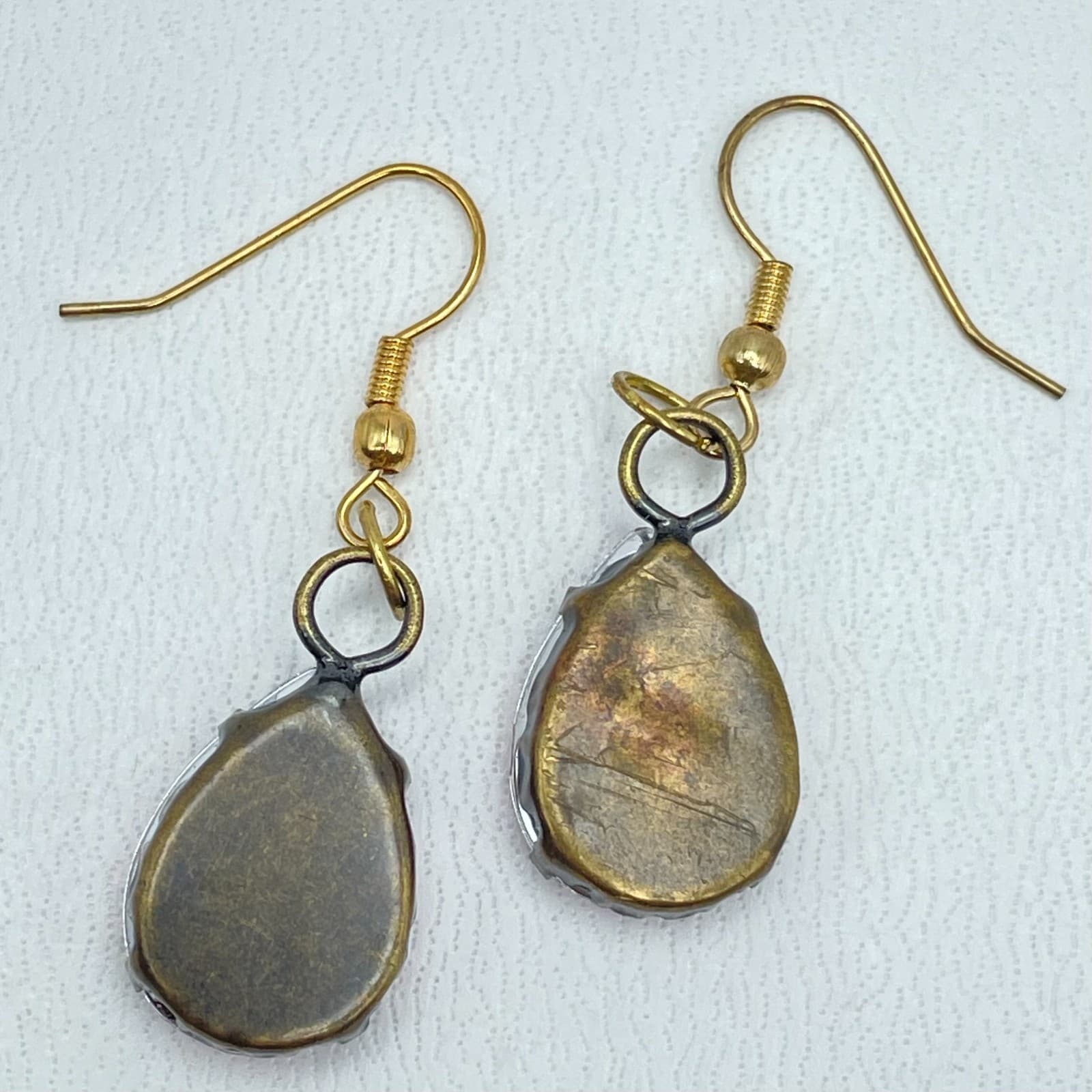 VTG Gold-Tone Pink Faceted Rhinestone Glass Prong Teardrop Bead Dangle Earrings - Thumbnail 3