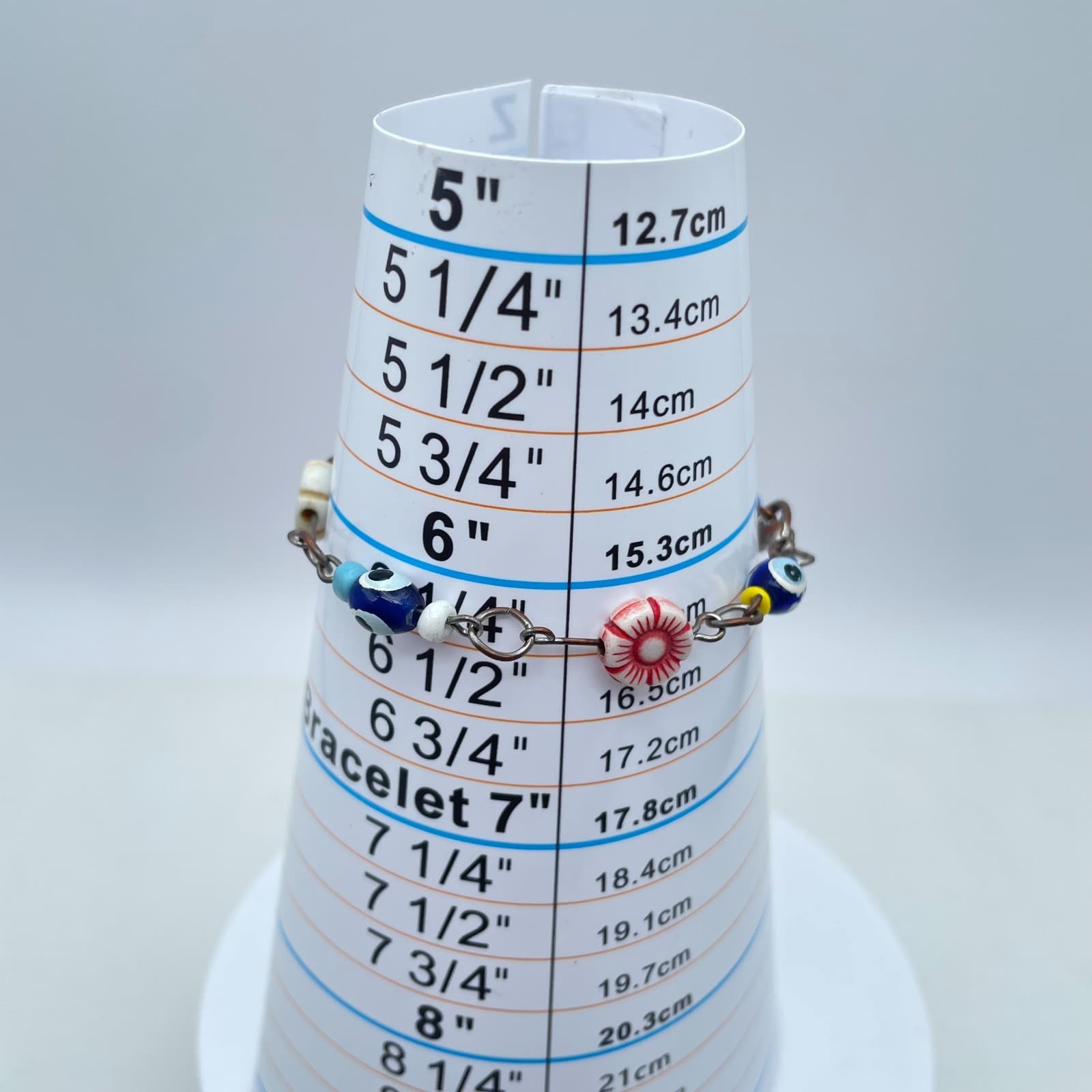 Handmade Copper-Tone Multicolor Evil Eye Flower Glass Beads Lobster Bracelet - Thumbnail 2