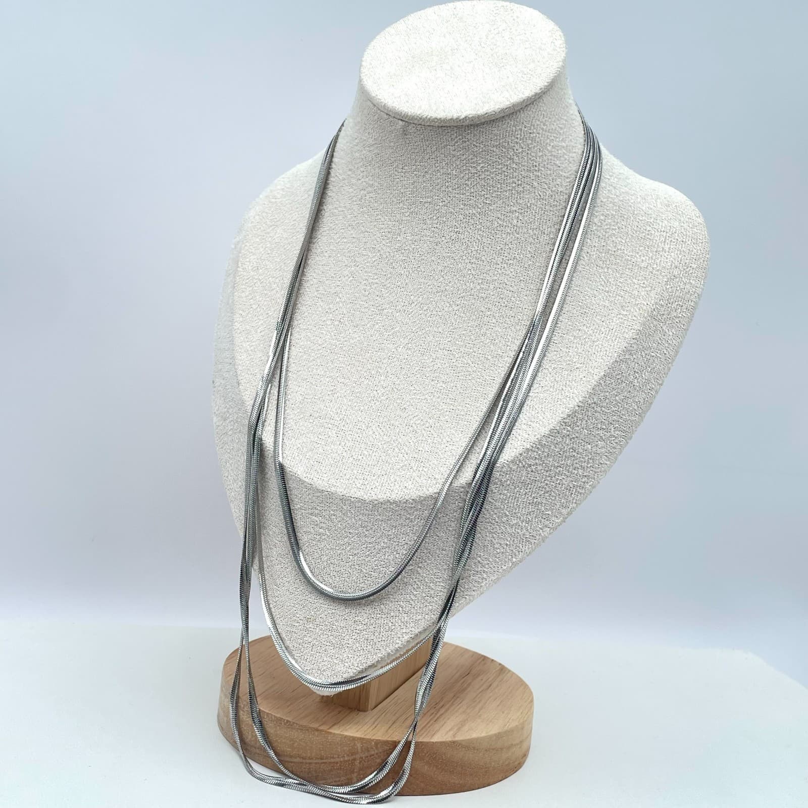 Classic Silver-Tone Multi-Strand Snake Chain Layered Magnetic Ball Necklace - Thumbnail 8