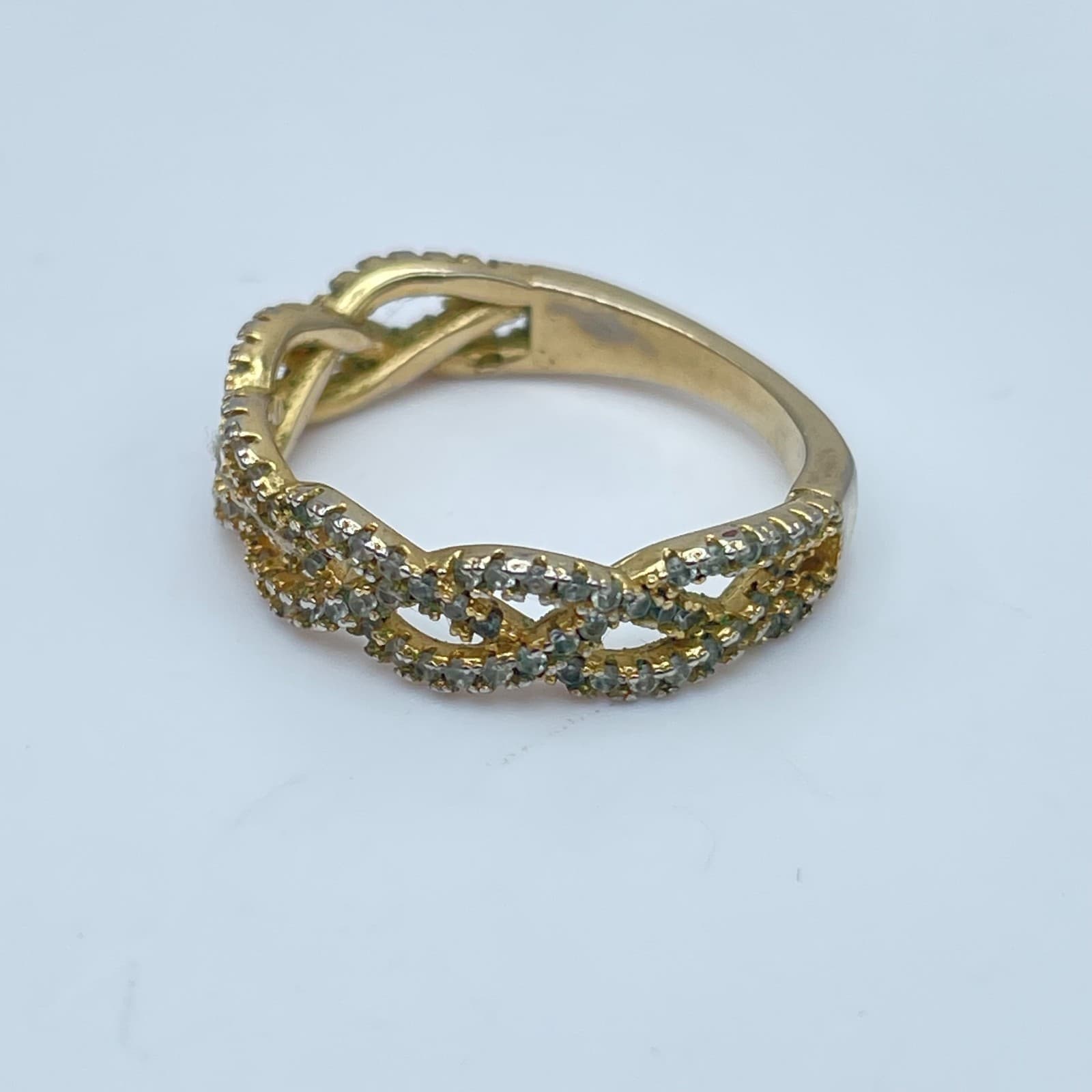 Classic Gold-Tone Clear Rhinestone Twist Entwined Infinity Band Wedding Ring - Thumbnail 4