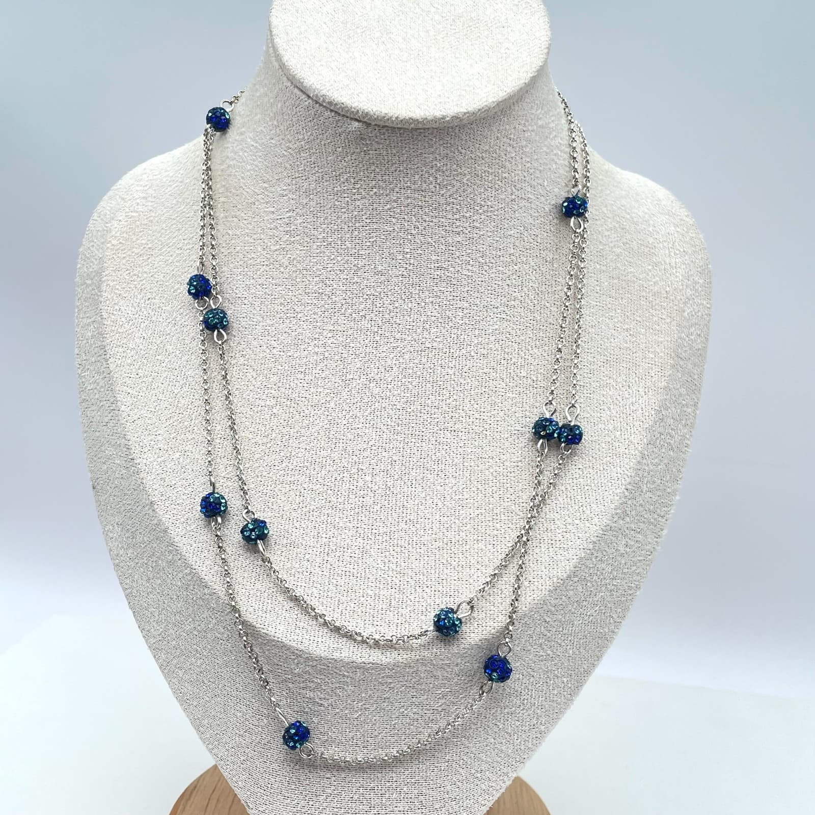 Liz Claiborne Silver-Tone Chain Flush Rhinestone Ball Station Lobster Necklace - Image 1