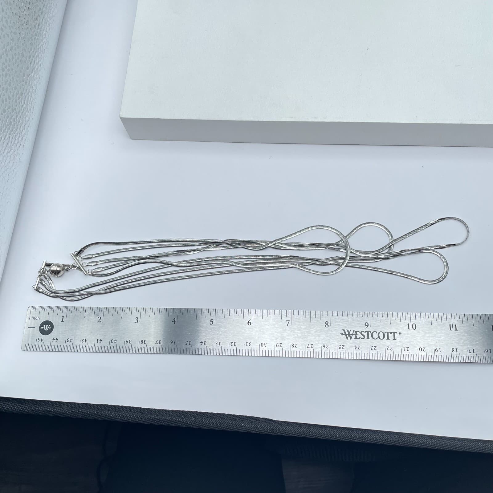 Classic Silver-Tone Multi-Strand Snake Chain Layered Magnetic Ball Necklace - Thumbnail 5