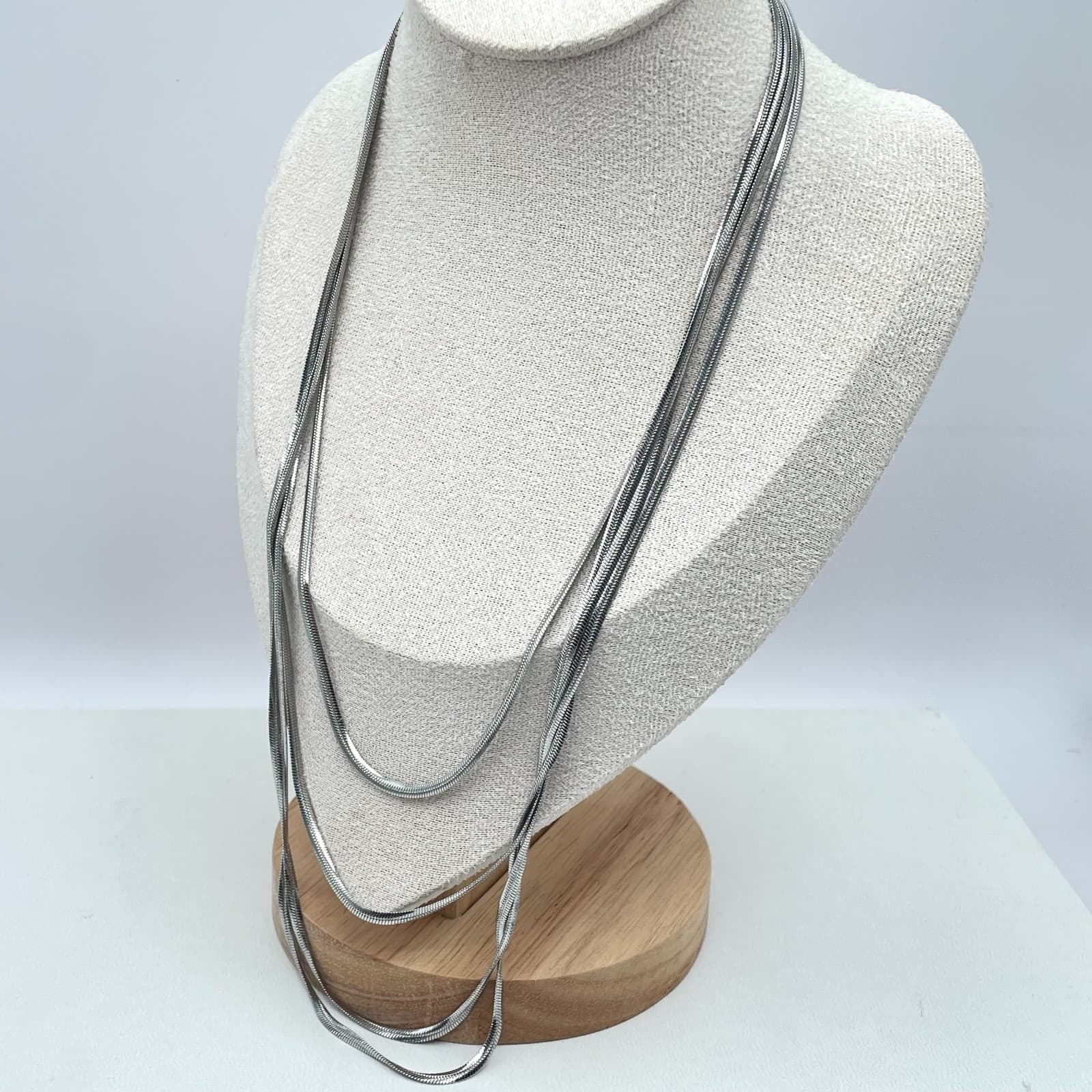 Classic Silver-Tone Multi-Strand Snake Chain Layered Magnetic Ball Necklace - Thumbnail 7