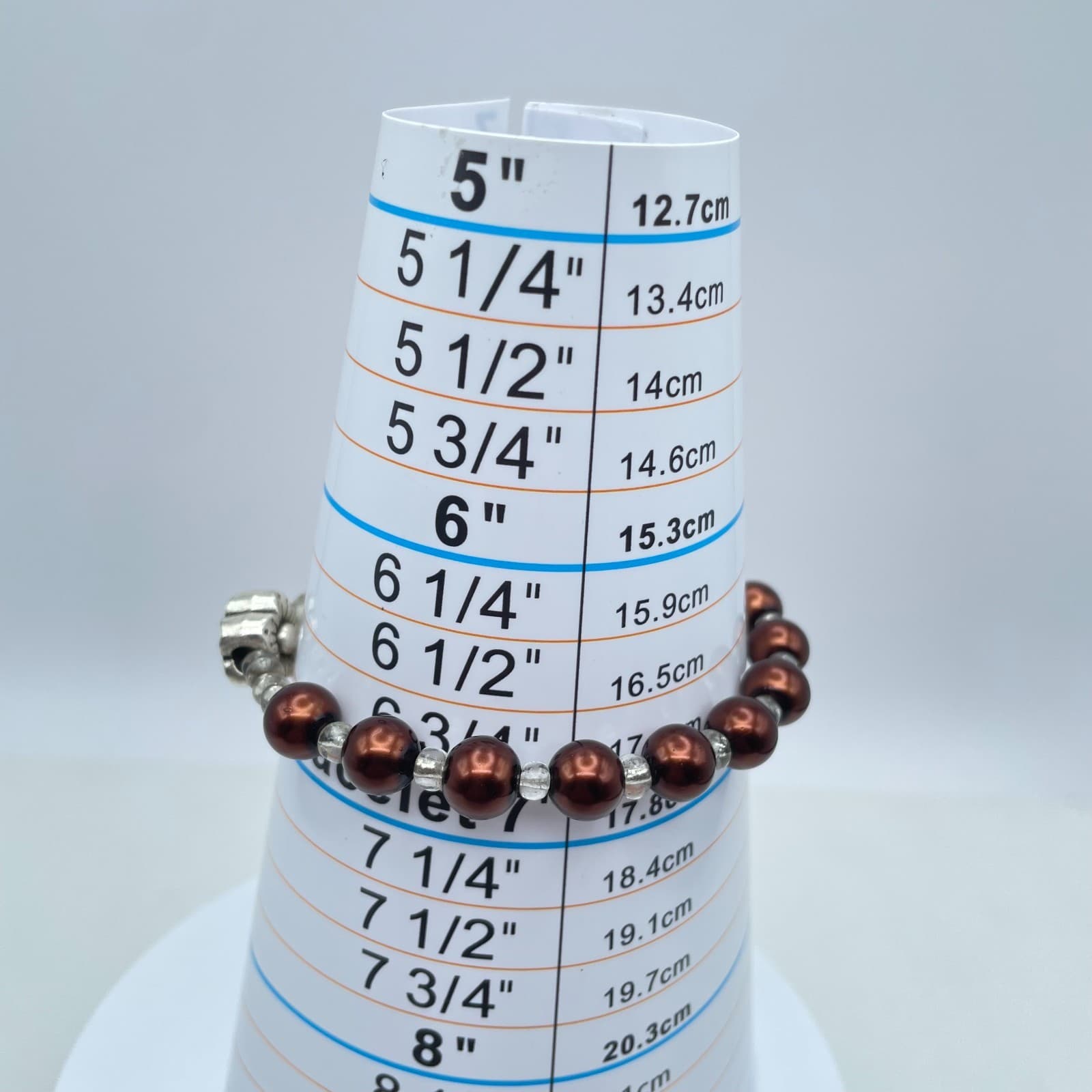 Handcrafted Silver-Tone Glass Brown Pearls Seed Bead Heart Flower Charm Bracelet - Thumbnail 2