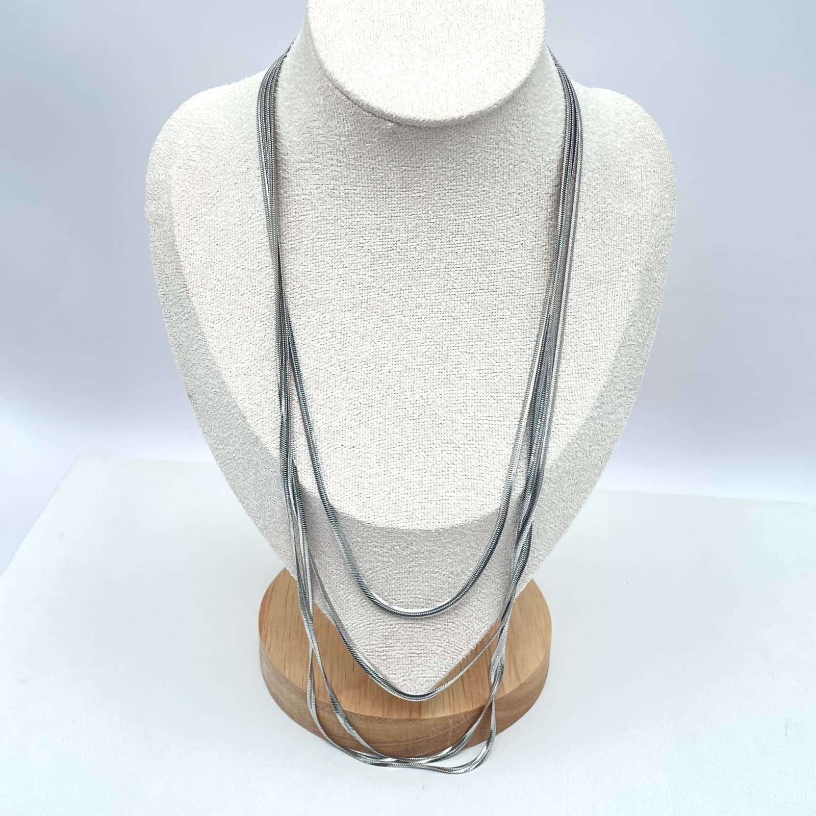 Classic Silver-Tone Multi-Strand Snake Chain Layered Magnetic Ball Necklace - Thumbnail 2