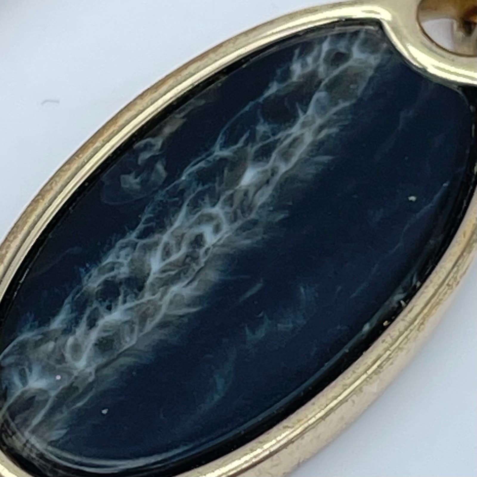 Vintage Gold-Tone Moonstone Bezel Poured Enamel Cabochon Clip-on Dangle Earrings - Thumbnail 6