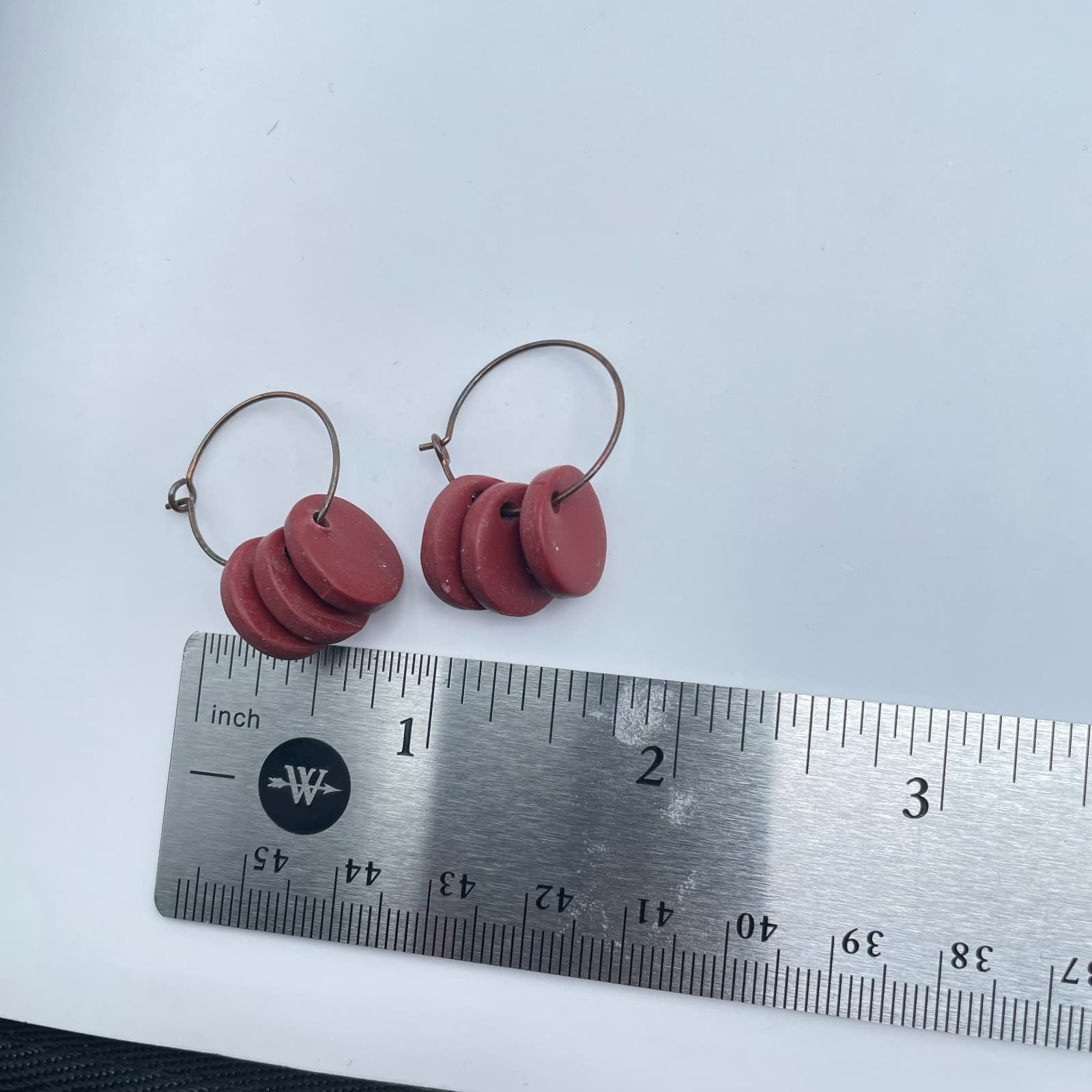 Bohemian Copper-Tone Artisan-Style Tribal Red Disc Hoop Hook & Eye Earrings - Thumbnail 2