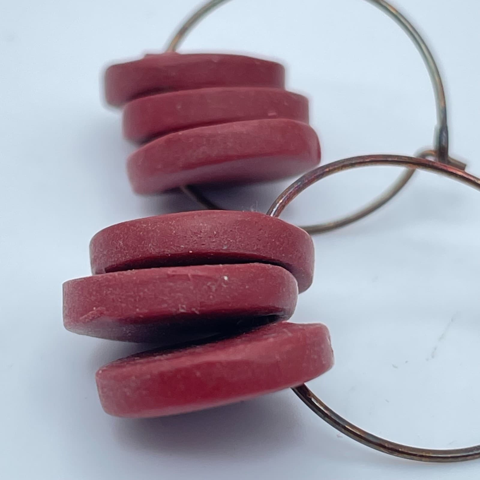 Bohemian Copper-Tone Artisan-Style Tribal Red Disc Hoop Hook & Eye Earrings - Thumbnail 4