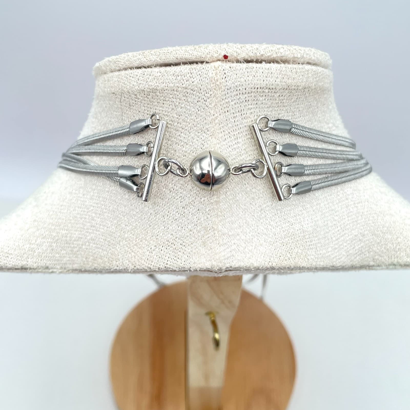 Classic Silver-Tone Multi-Strand Snake Chain Layered Magnetic Ball Necklace - Thumbnail 9