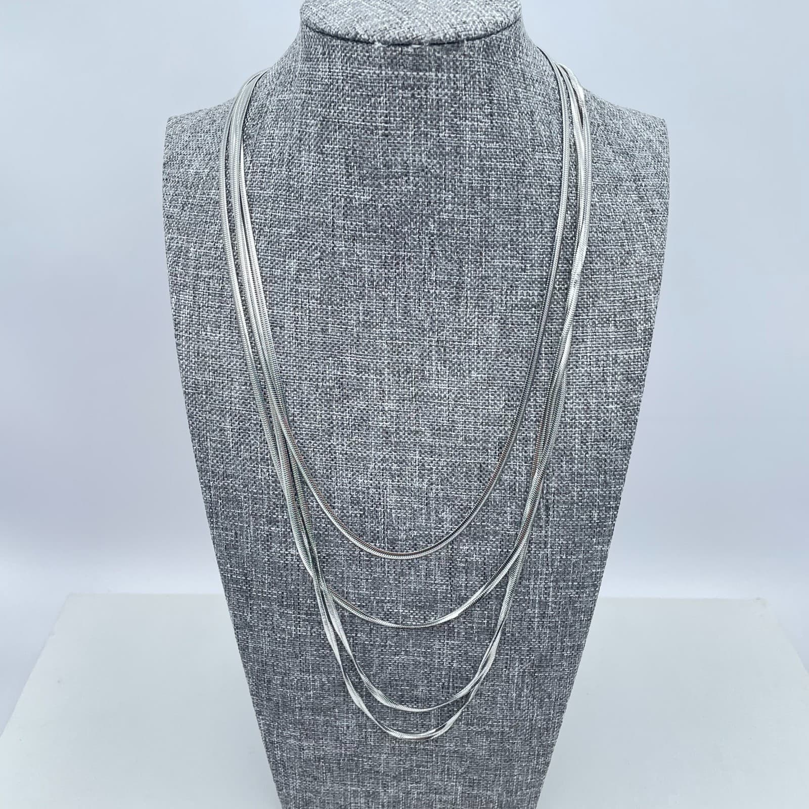 Classic Silver-Tone Multi-Strand Snake Chain Layered Magnetic Ball Necklace - Image 1