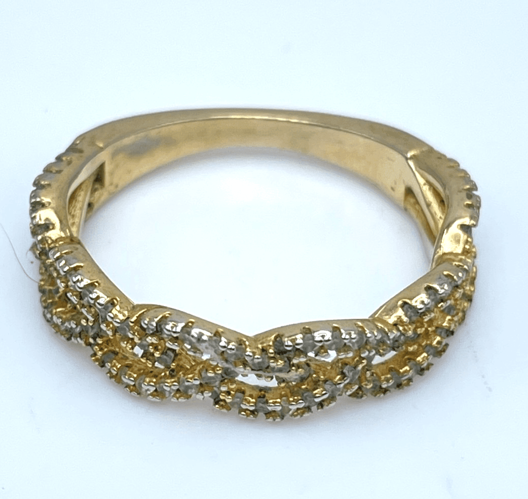 Classic Gold-Tone Clear Rhinestone Twist Entwined Infinity Band Wedding Ring - Image 1