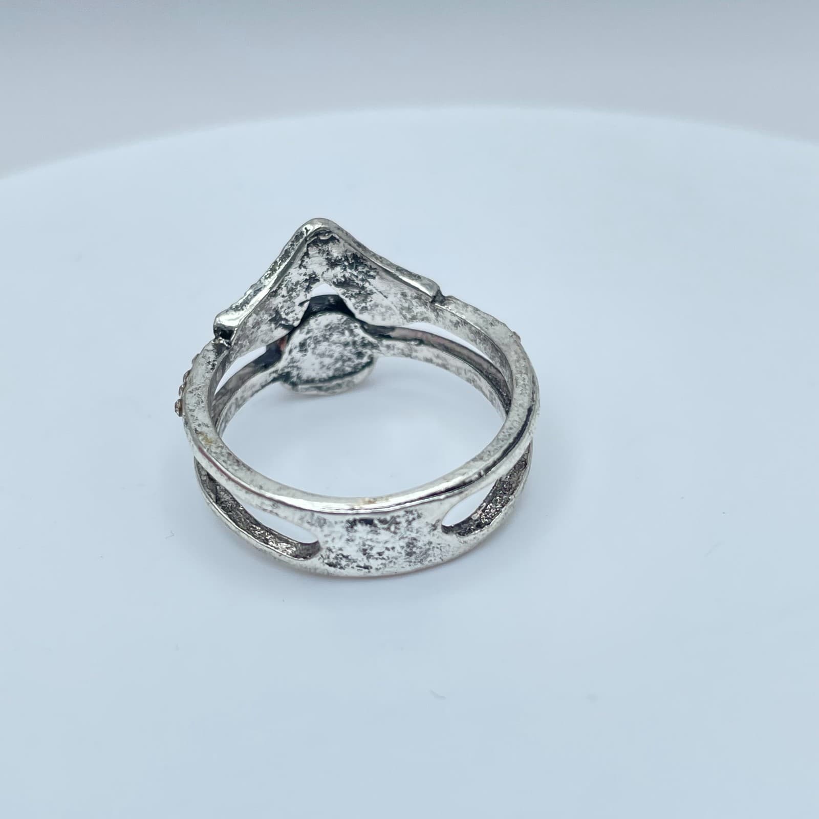 Southwestern Silver-Tone Coral Beads Pave Rhinestone Stacked-Look Layered Ring - Thumbnail 3