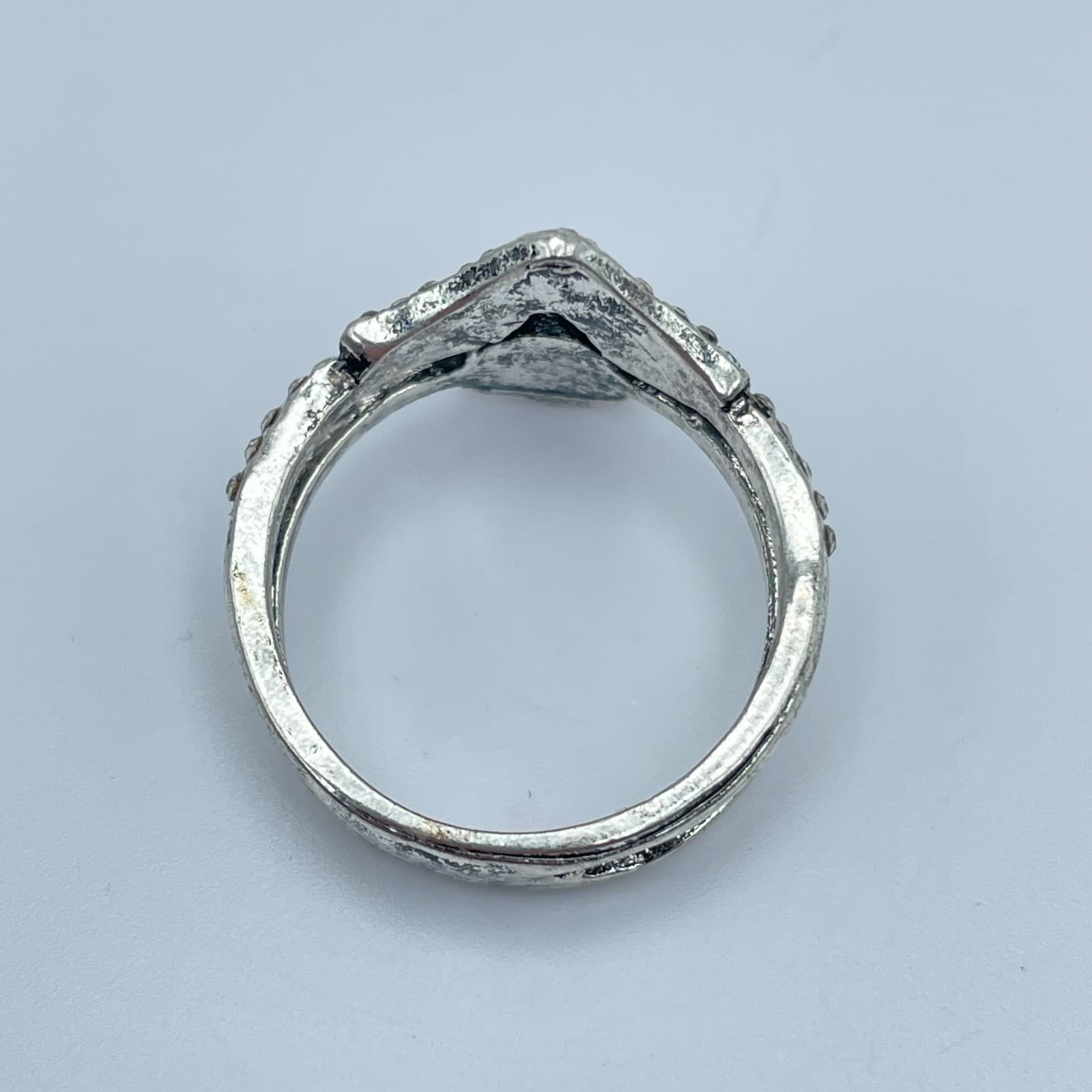 Southwestern Silver-Tone Coral Beads Pave Rhinestone Stacked-Look Layered Ring - Thumbnail 4