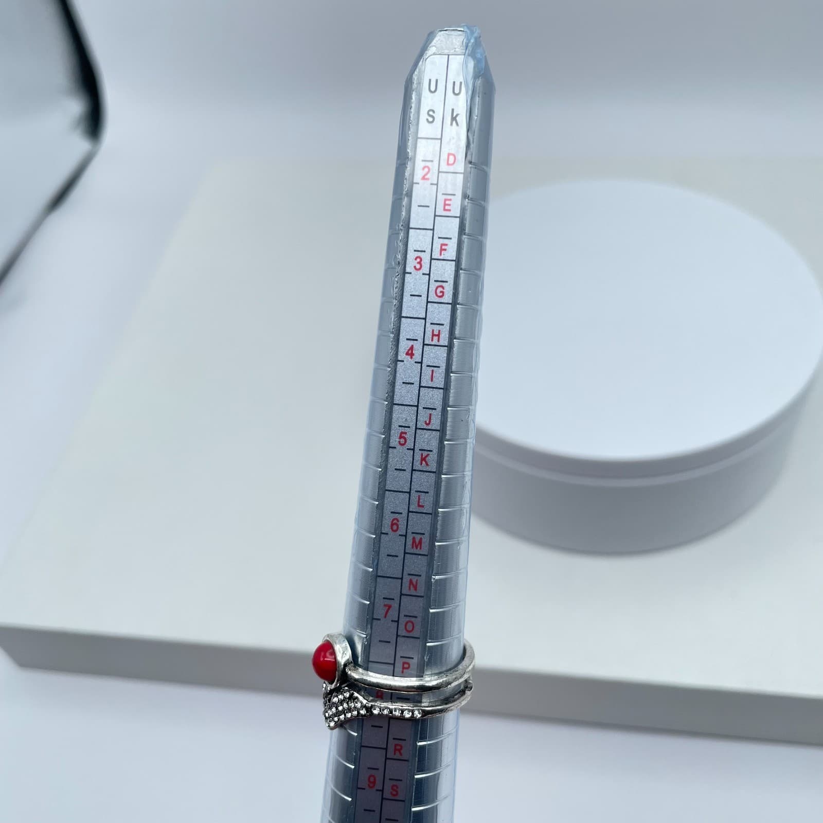 Southwestern Silver-Tone Coral Beads Pave Rhinestone Stacked-Look Layered Ring - Thumbnail 5