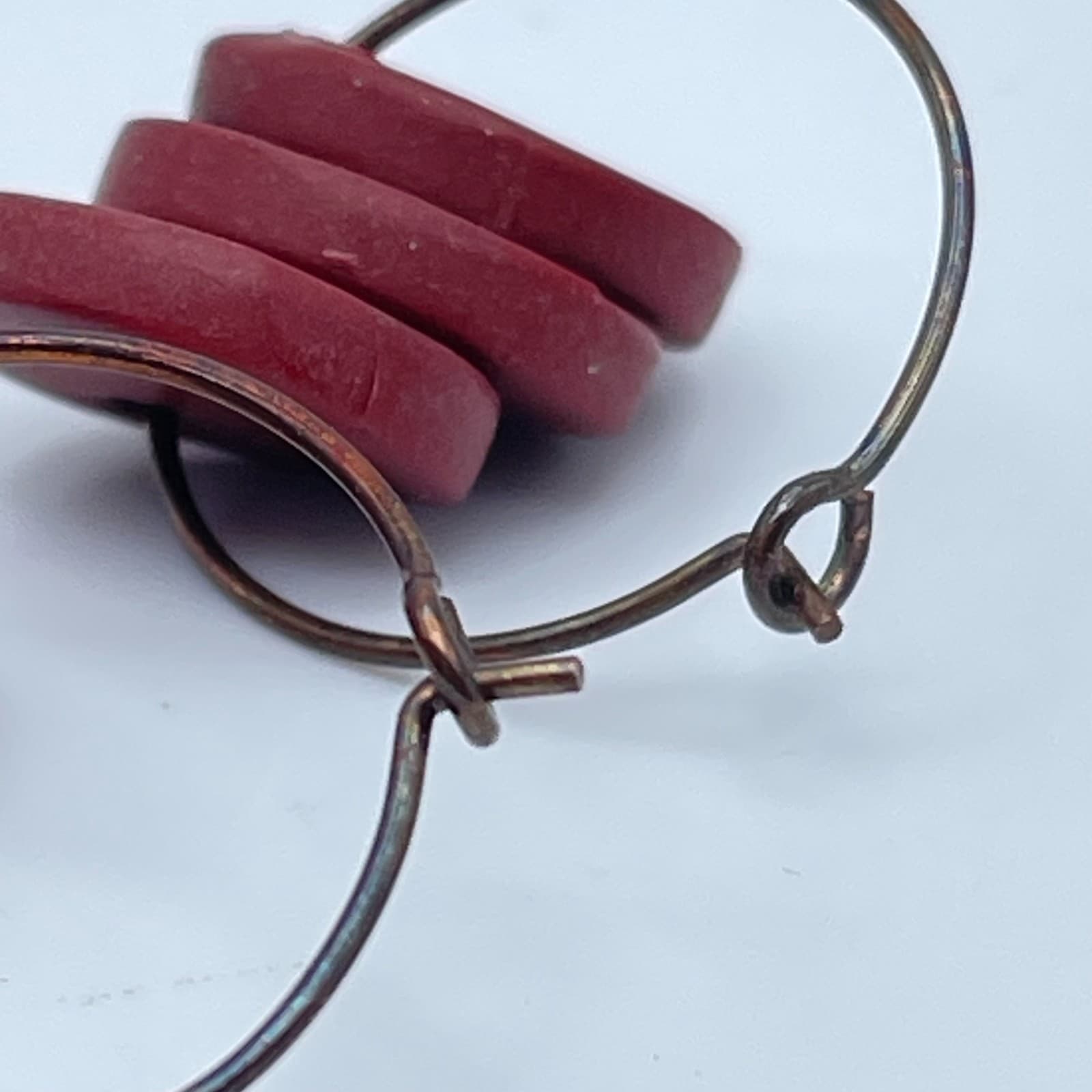 Bohemian Copper-Tone Artisan-Style Tribal Red Disc Hoop Hook & Eye Earrings - Thumbnail 6