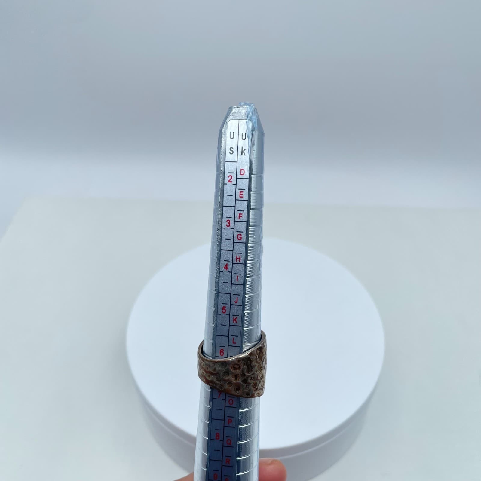 Artisanal Silver-Tone Hammered Fossil-Pattern Textured Patina Finish Wide Ring - Thumbnail 2