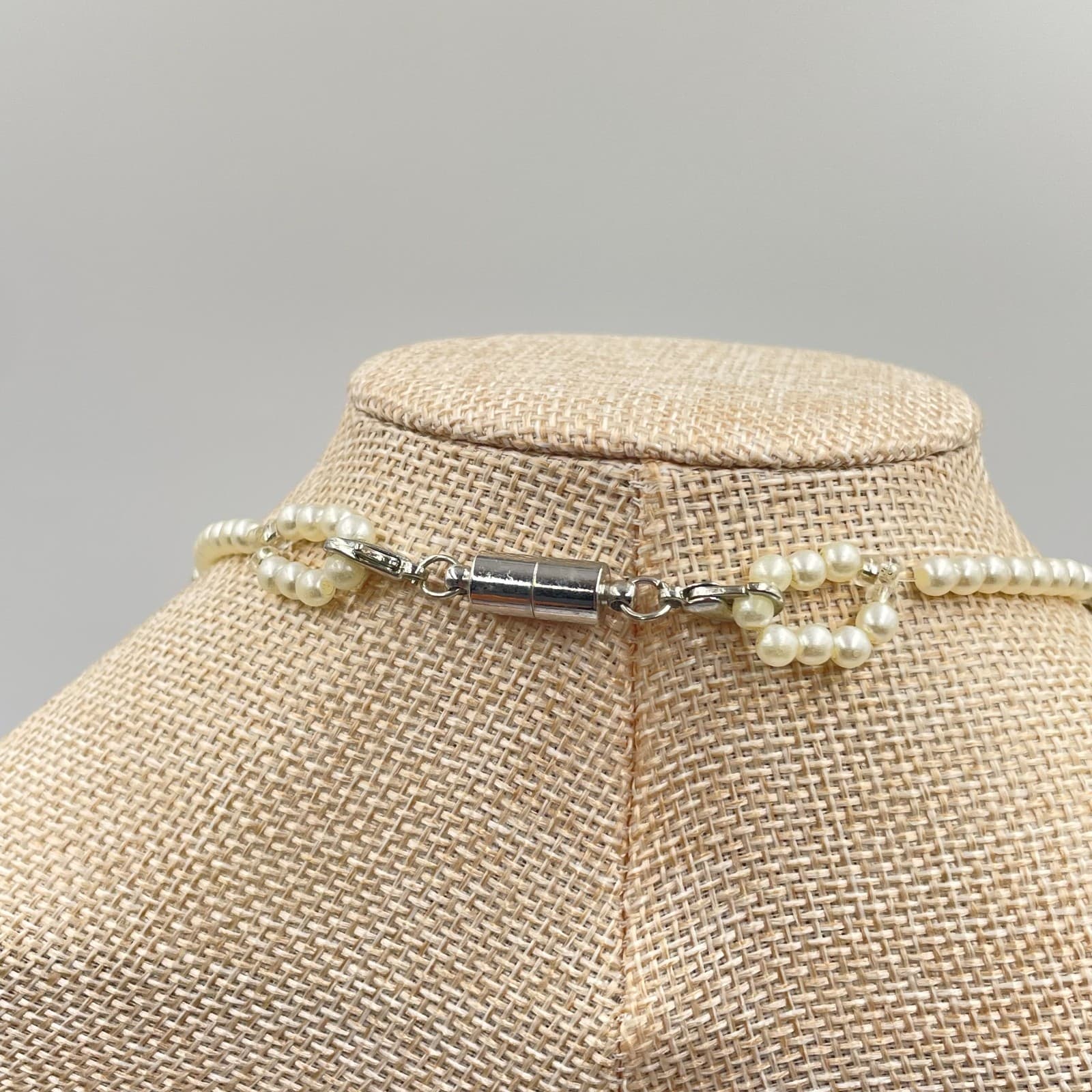 Vintage Pink Elephant Heart Glass Pearl Necklace Magnetic Clasp Blue Beads 26" - Thumbnail 6