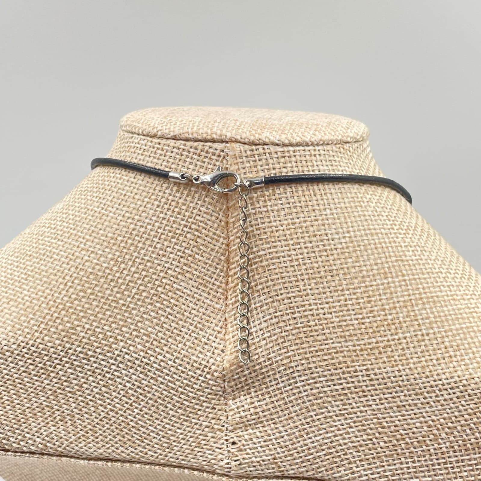 Vintage Dichroic Fused Glass Pendant Necklace Iridescent Blue Green Black Cord - Thumbnail 7