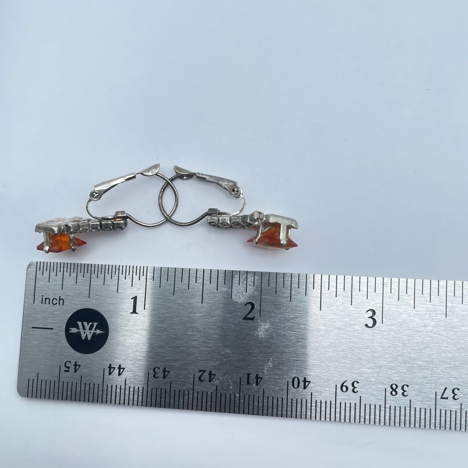 VTG Silver-Tone Rhinestone Amber-Colored Square-Cut Deep Glass Stud Earrings - Thumbnail 2