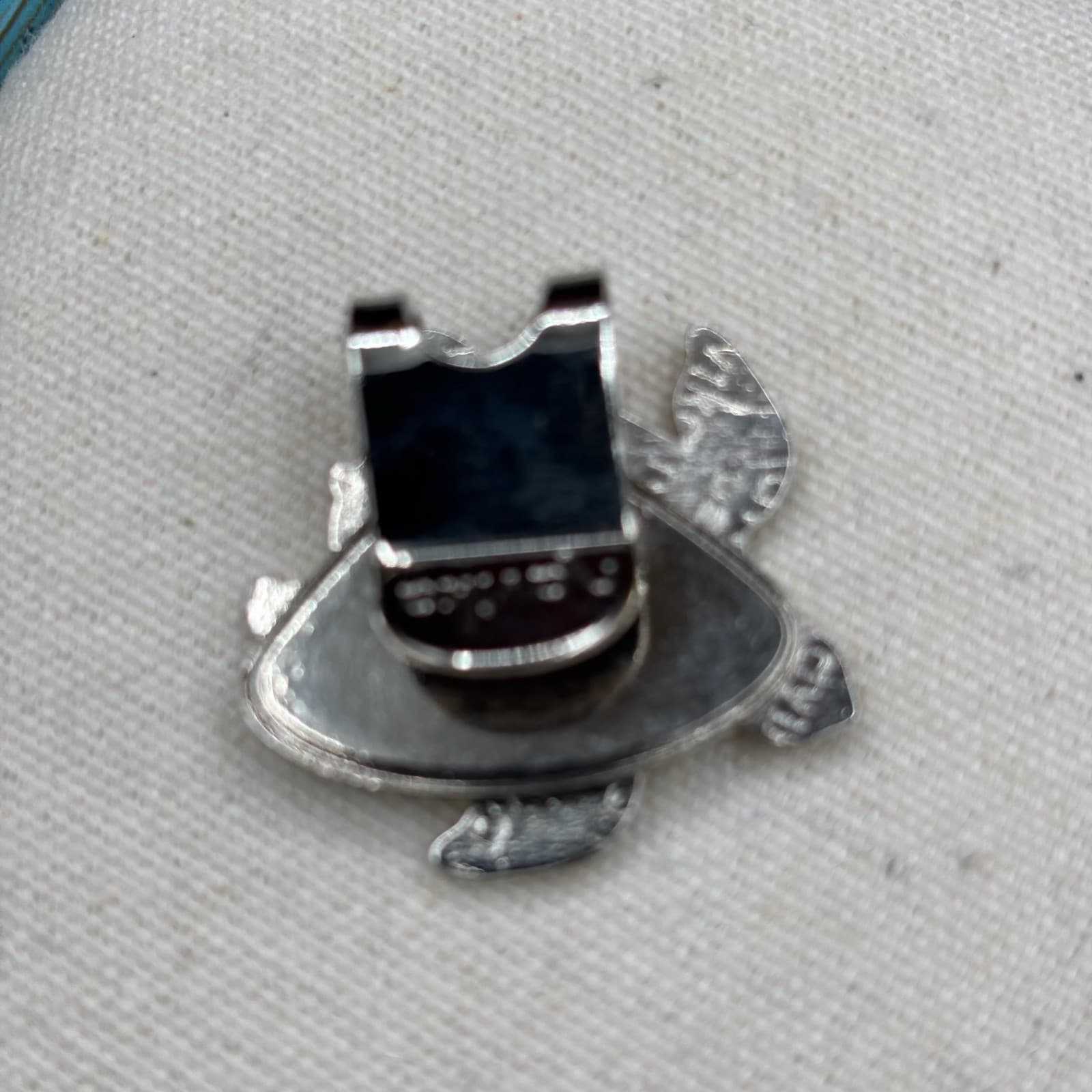 Vintage VTG Sea Turtle Rhinestone Golf Ball Marker Hat Clip Amber Green Metal 1” - Thumbnail 3