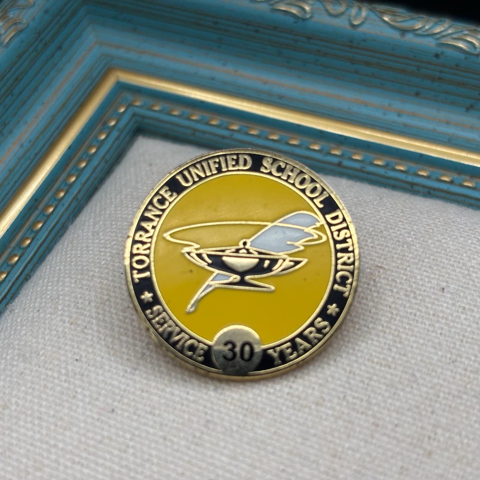 Vintage VTG Torrance Unified School District 30 Yr Service Award Pin Brooch Gold - Image 1