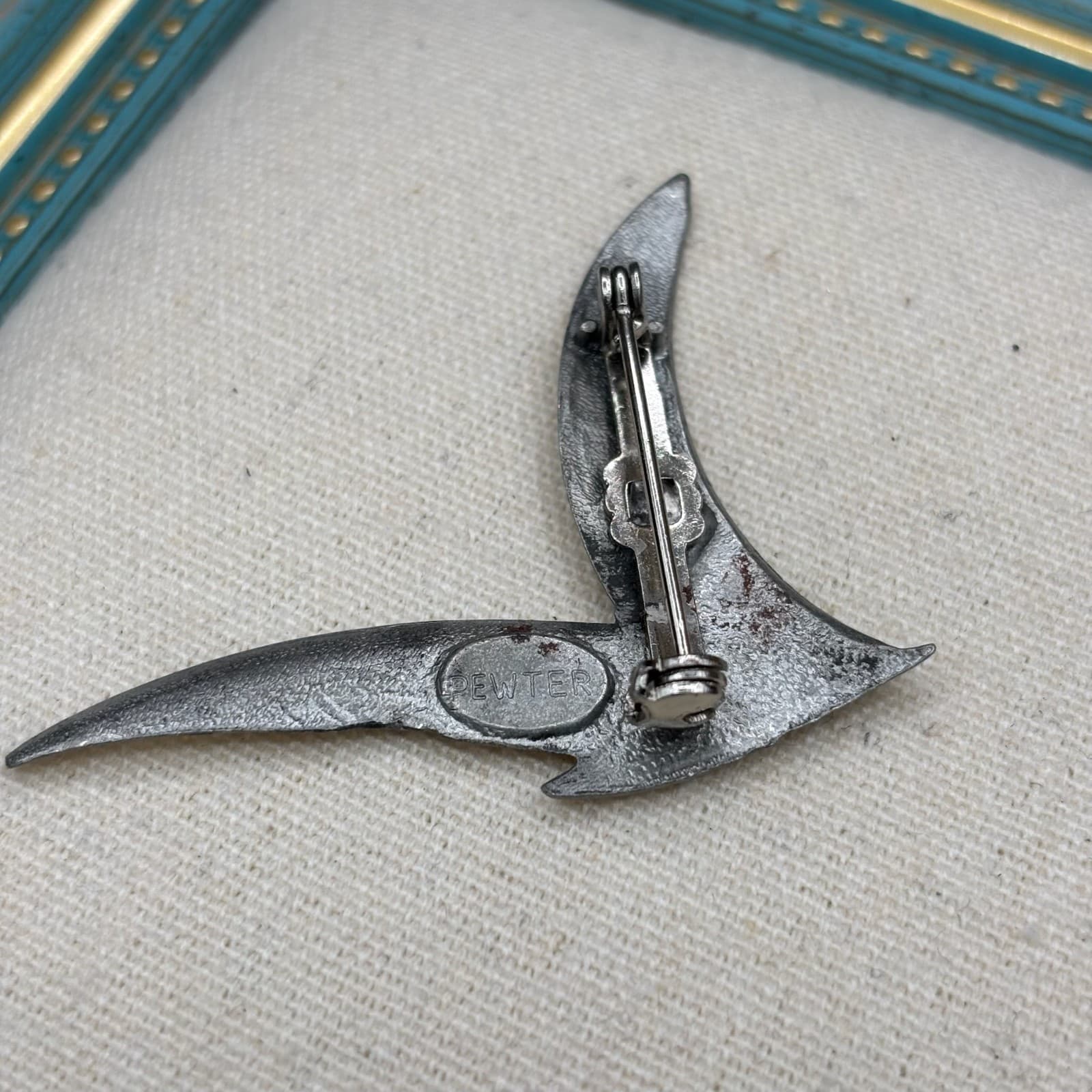 Vintage VTG Pewter Brooch Pin Modern Abstract Scythe Crescent Wave Unsigned - Image 1