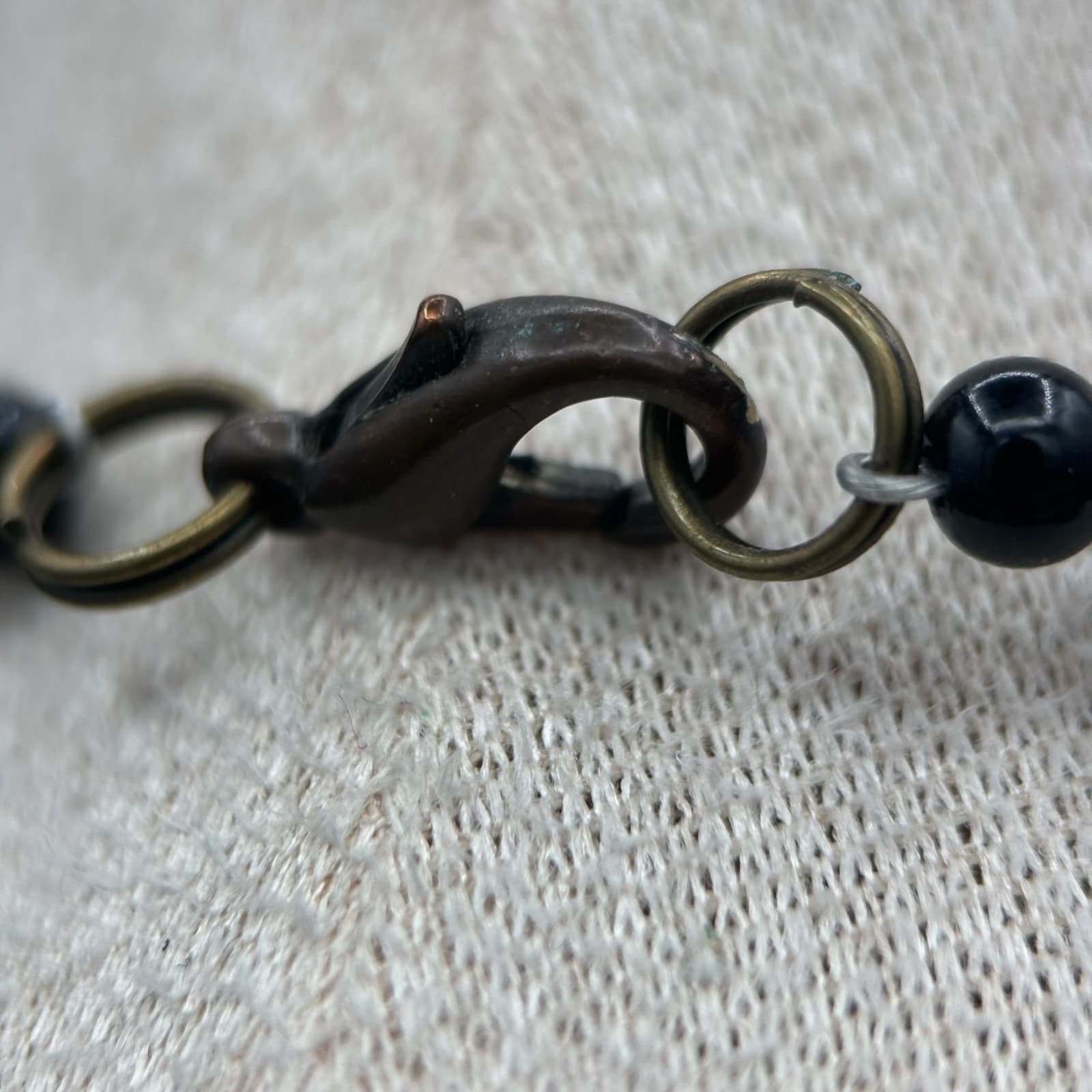 Vintage Gray & Black Beaded Necklace Loabster Lock with Round Medallion Pendant - Thumbnail 3