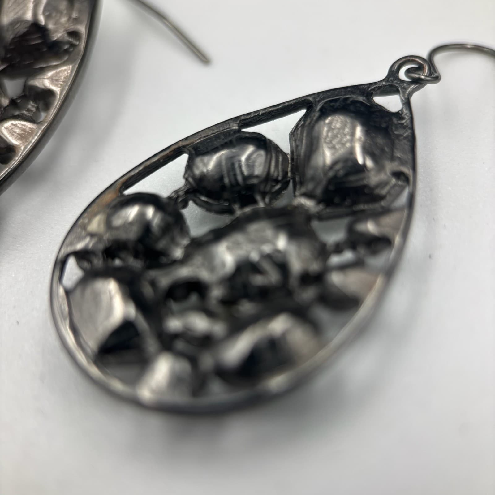 Gunmetal Teardrop Earrings Crystal Mixed-Cut Glam Statement - Thumbnail 8