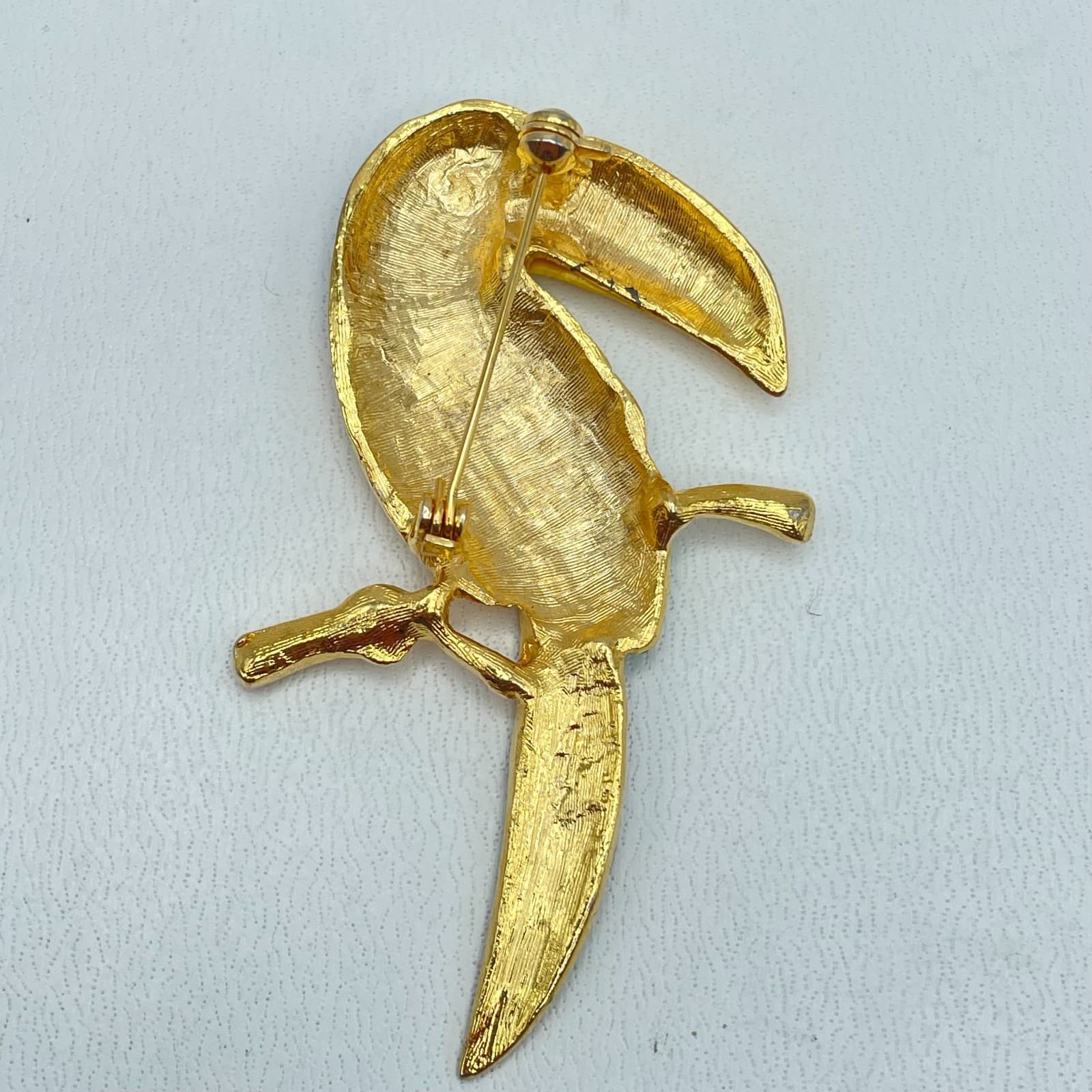 Lot of 2 VTG Gold Tone Classic Green Enamel Rhinestone Toucan Bird Brooch Pin - Thumbnail 3