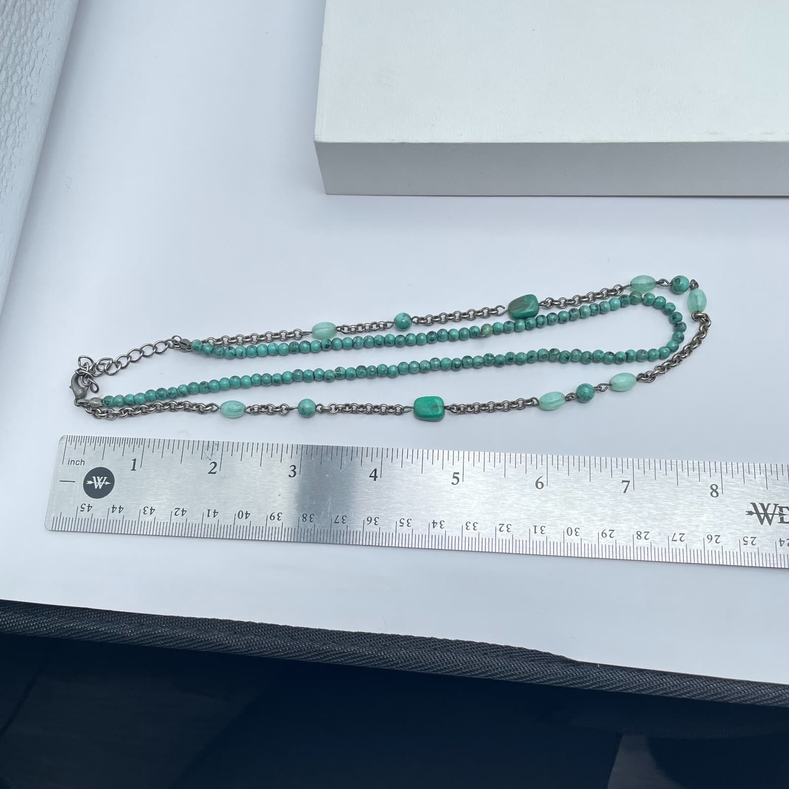 VTG Silver-Tone Rolo Turquoise Beaded Double-Stranded Layered Lobster Necklace - Thumbnail 5