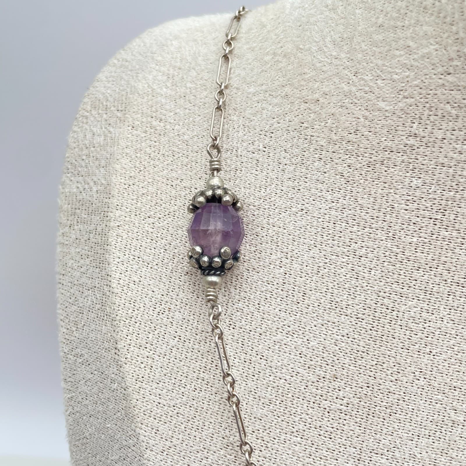 Southwestern Boho Silver-Tone Amethyst Freshwater Pearls Beaded Station Necklace - Thumbnail 5