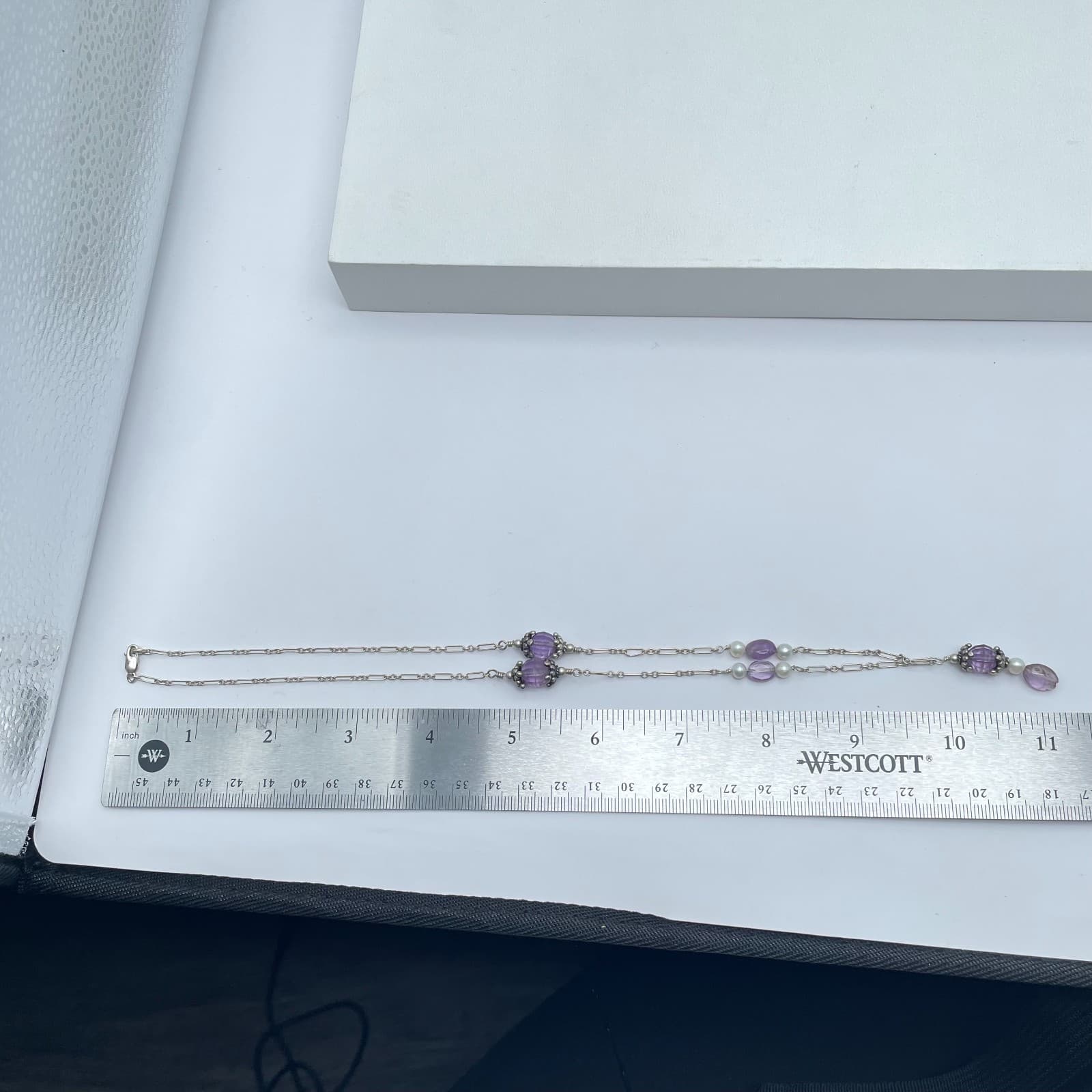 Southwestern Boho Silver-Tone Amethyst Freshwater Pearls Beaded Station Necklace - Thumbnail 2