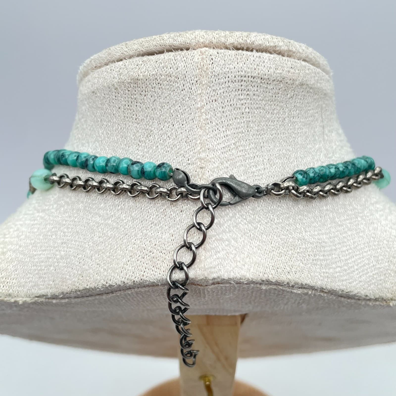 VTG Silver-Tone Rolo Turquoise Beaded Double-Stranded Layered Lobster Necklace - Thumbnail 9