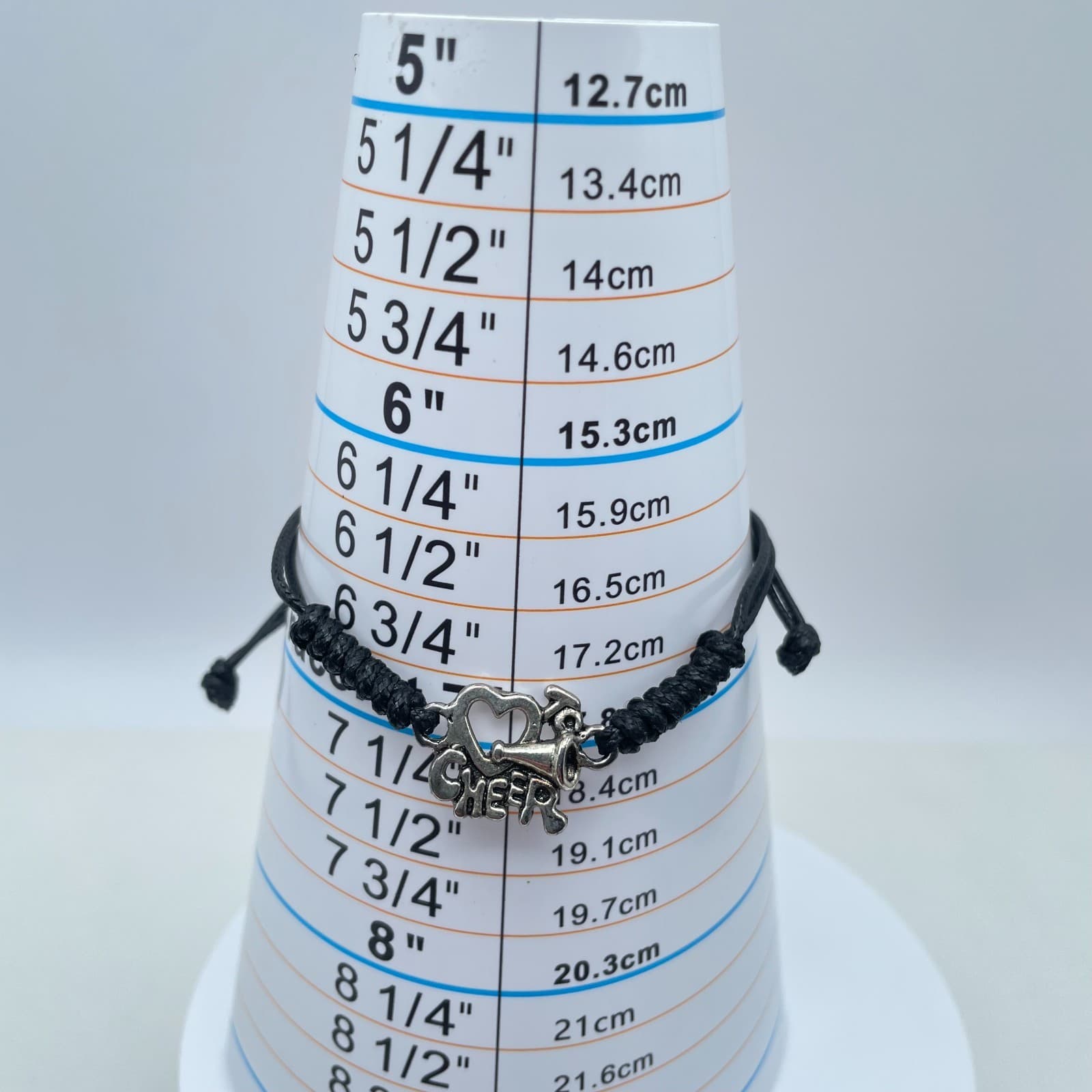 Adjustable Silver-Tone Black Cord Wax Rope Heart Cheerleading Charm Bracelet - Thumbnail 5