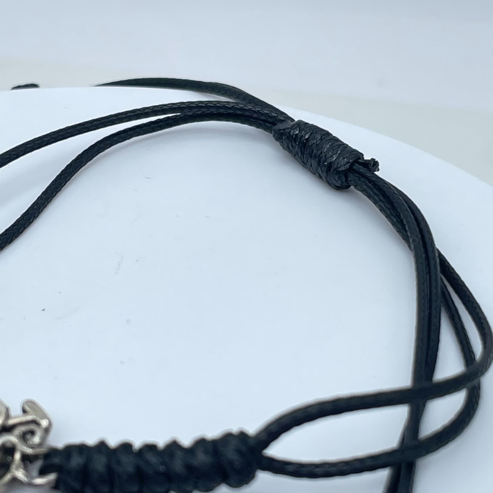 Adjustable Silver-Tone Black Cord Wax Rope Heart Cheerleading Charm Bracelet - Thumbnail 4