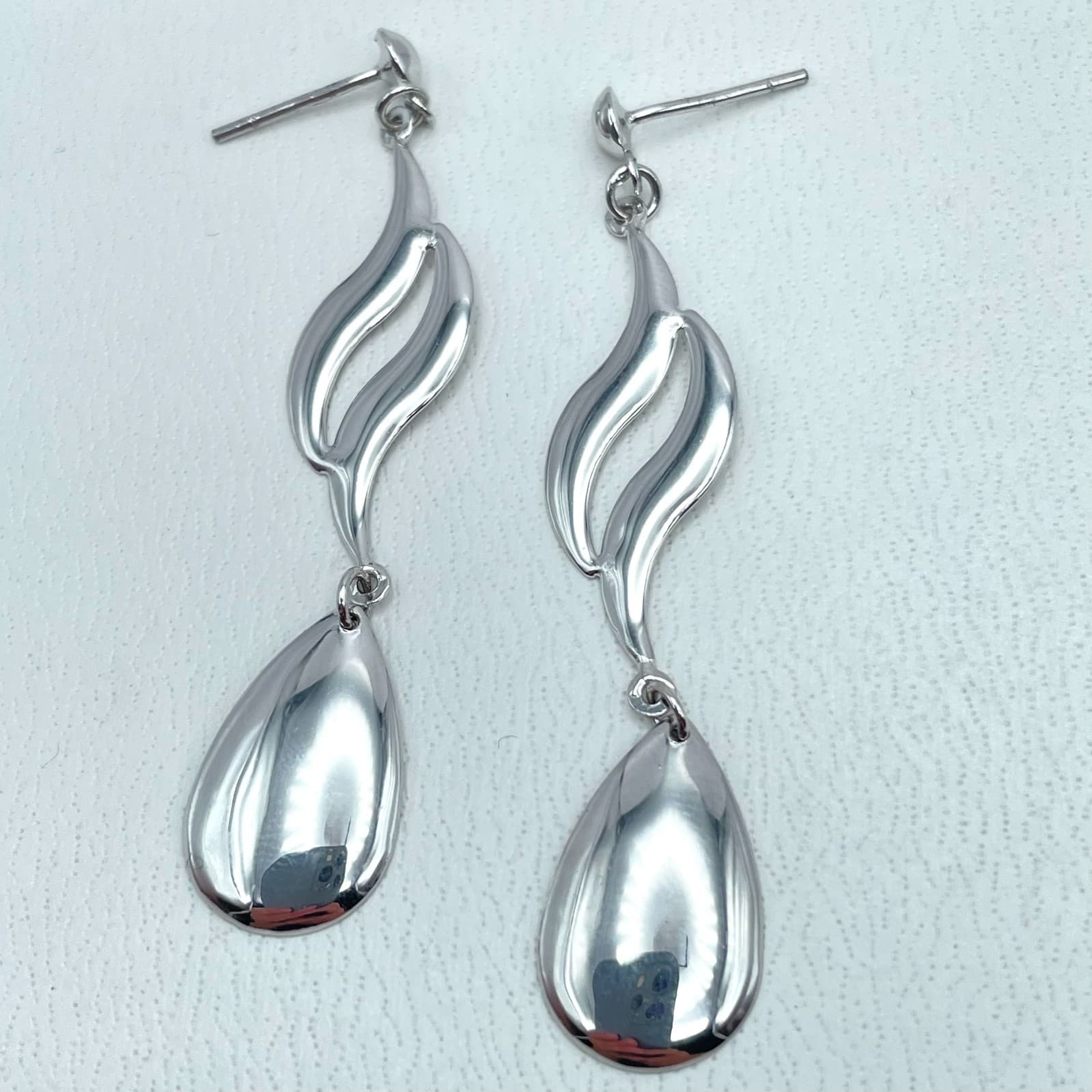 Bohemian Silver-Tone Classic Metal Teardrop Twist Drop Dangle Post Back Earrings - Image 1