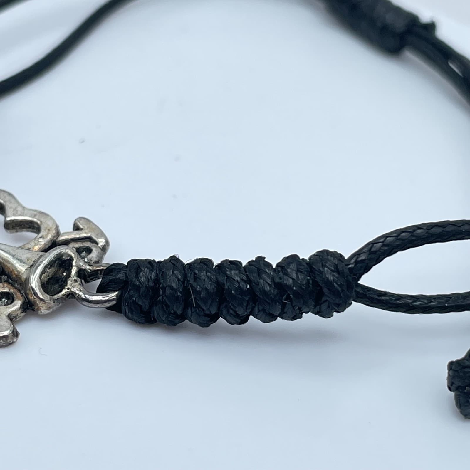 Adjustable Silver-Tone Black Cord Wax Rope Heart Cheerleading Charm Bracelet - Thumbnail 6