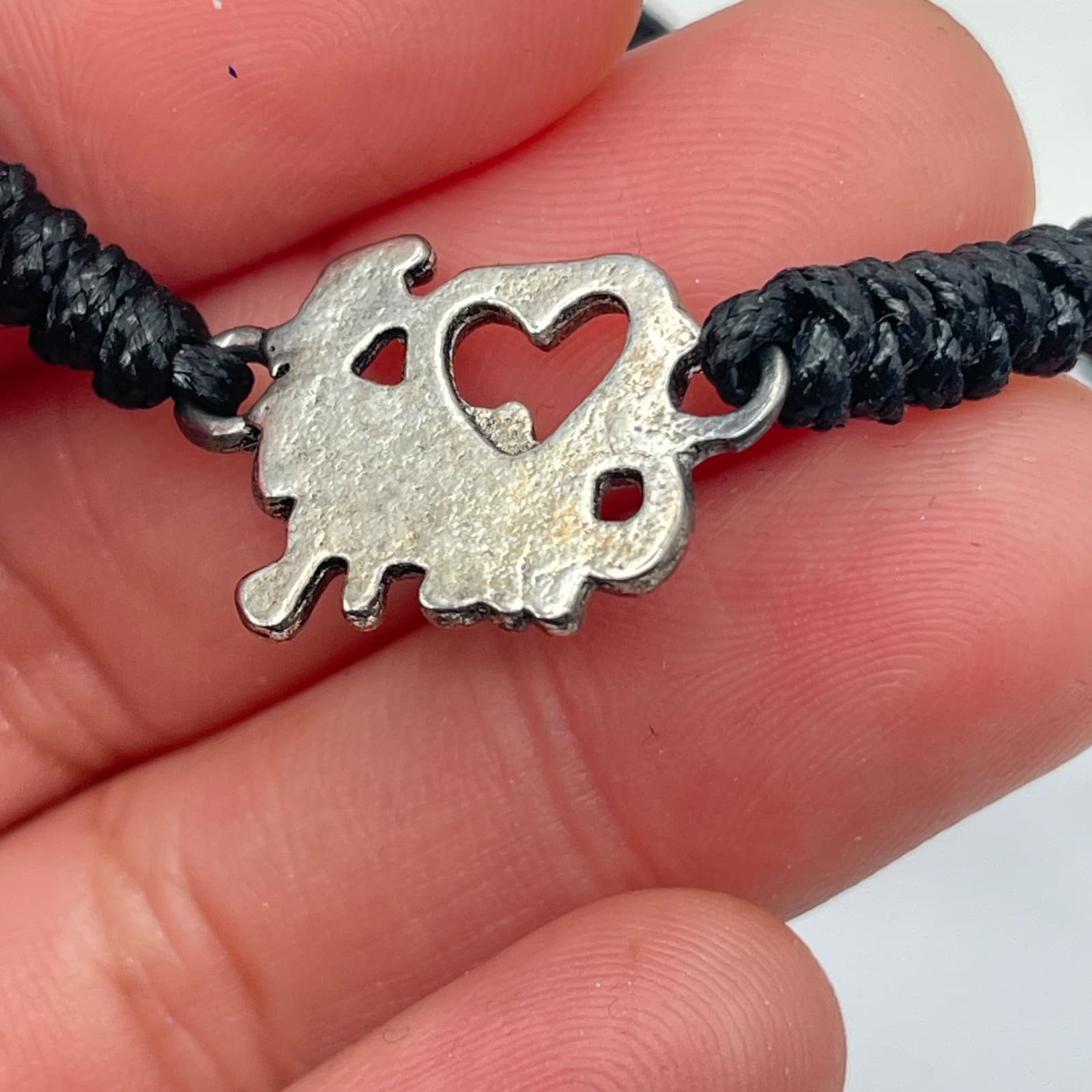 Adjustable Silver-Tone Black Cord Wax Rope Heart Cheerleading Charm Bracelet - Thumbnail 3