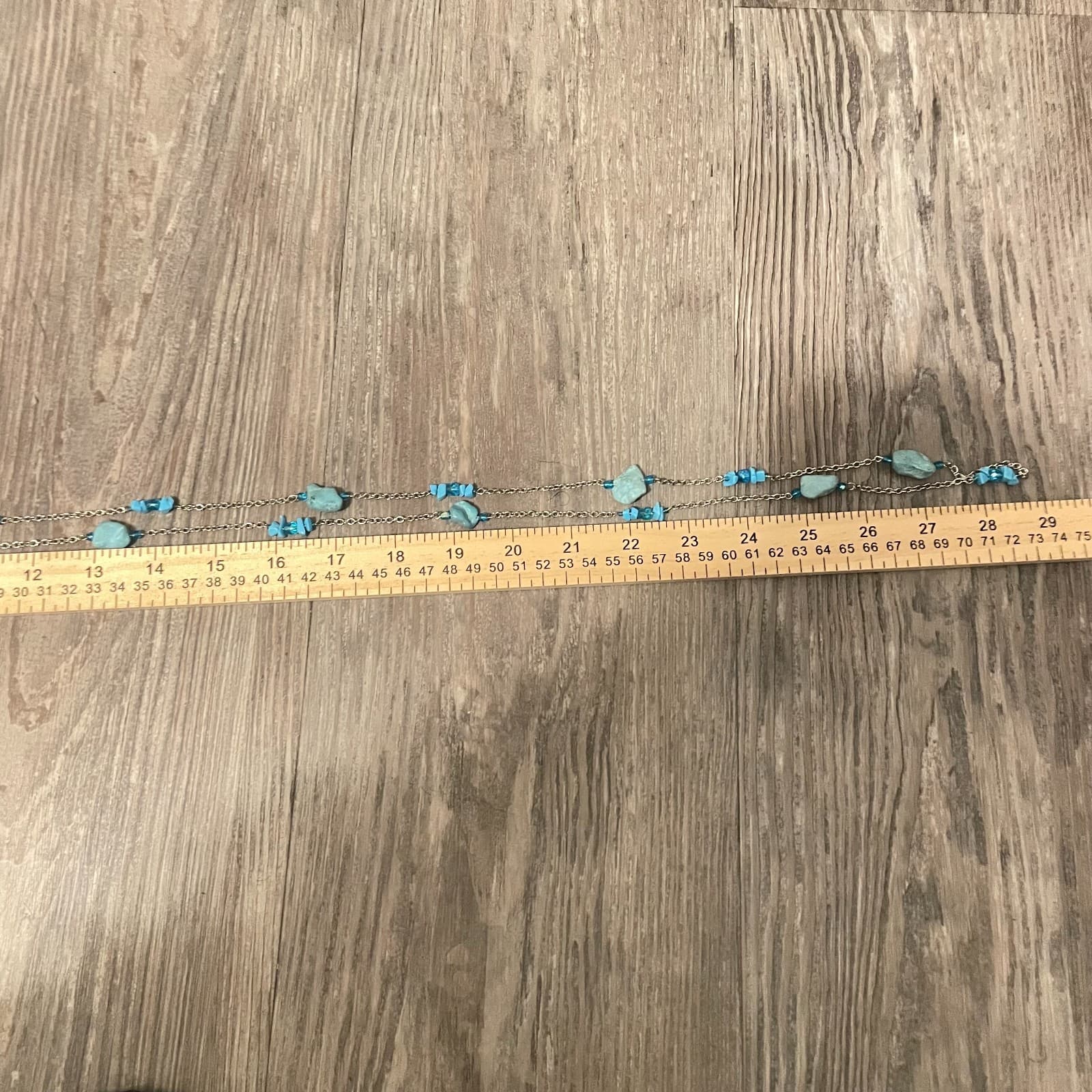 Vintage Silver-Tone Round Link Chain Natural Turquoise Beads Station Neckalce - Thumbnail 7