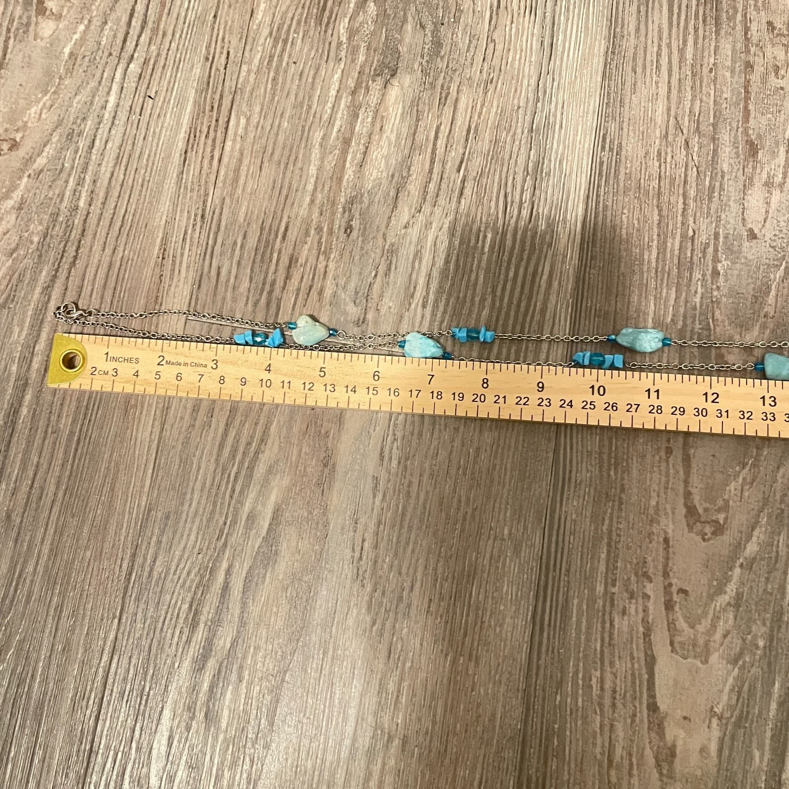 Vintage Silver-Tone Round Link Chain Natural Turquoise Beads Station Neckalce - Thumbnail 6