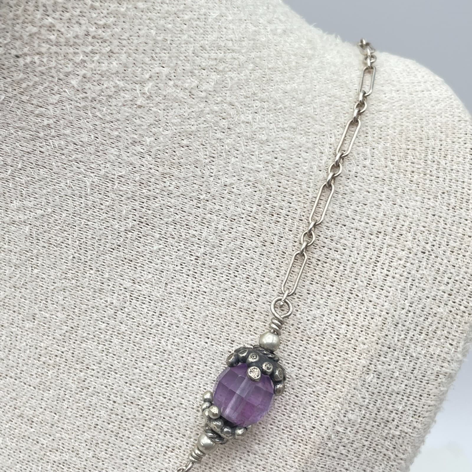 Southwestern Boho Silver-Tone Amethyst Freshwater Pearls Beaded Station Necklace - Thumbnail 8