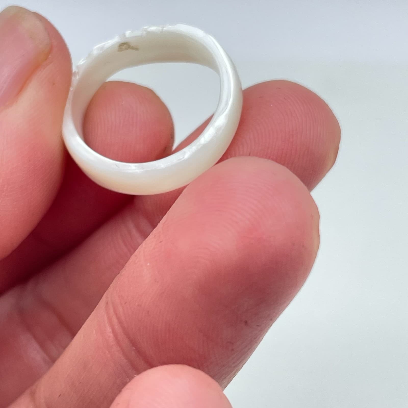 Vintage Handcrafted White Classic Fashion Leaf Feather-Carved Band Ring - Thumbnail 5