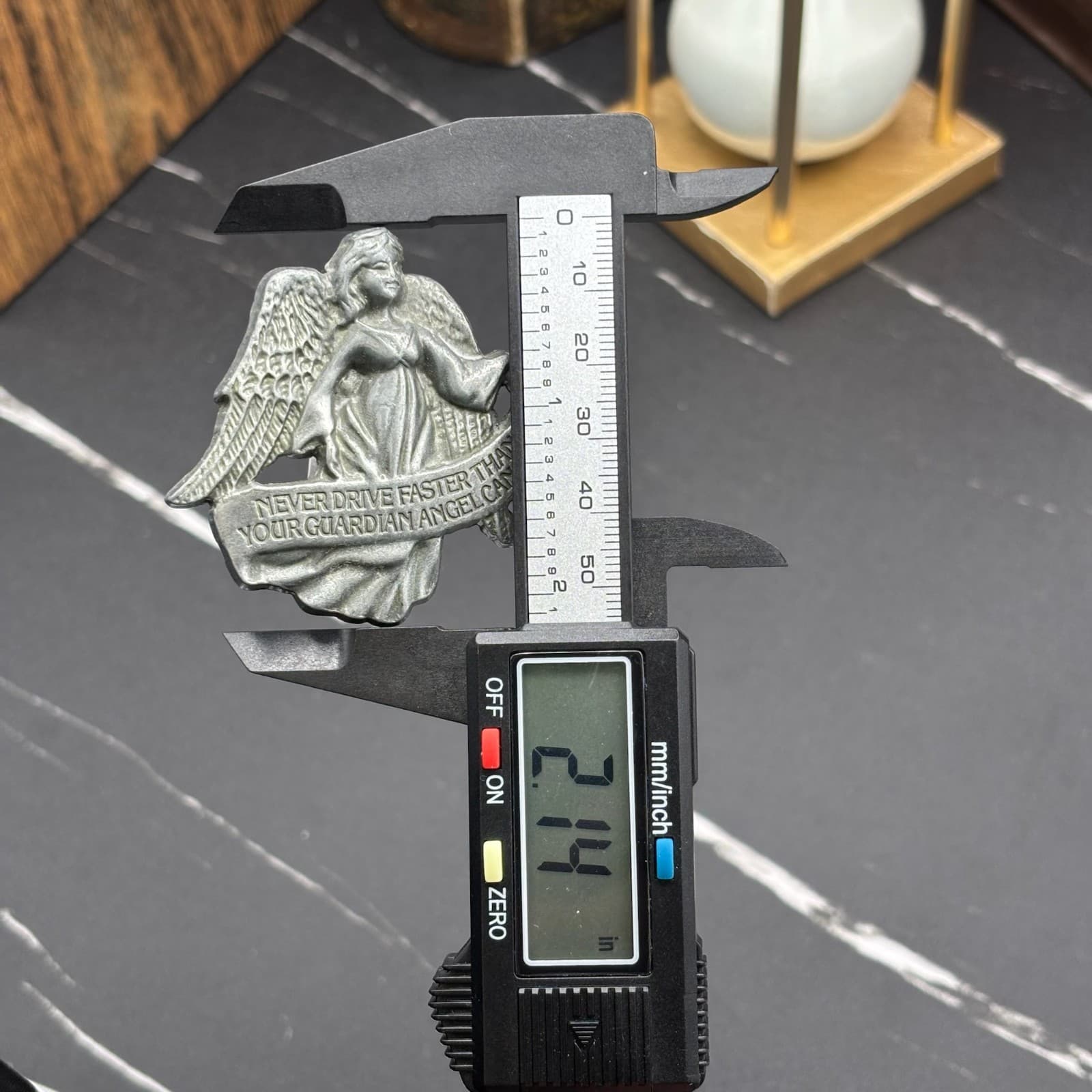 Vintage Guardian Angel Car Visor Clip Pin Pendant Pewter Tone Metal Safety Gift - Thumbnail 2