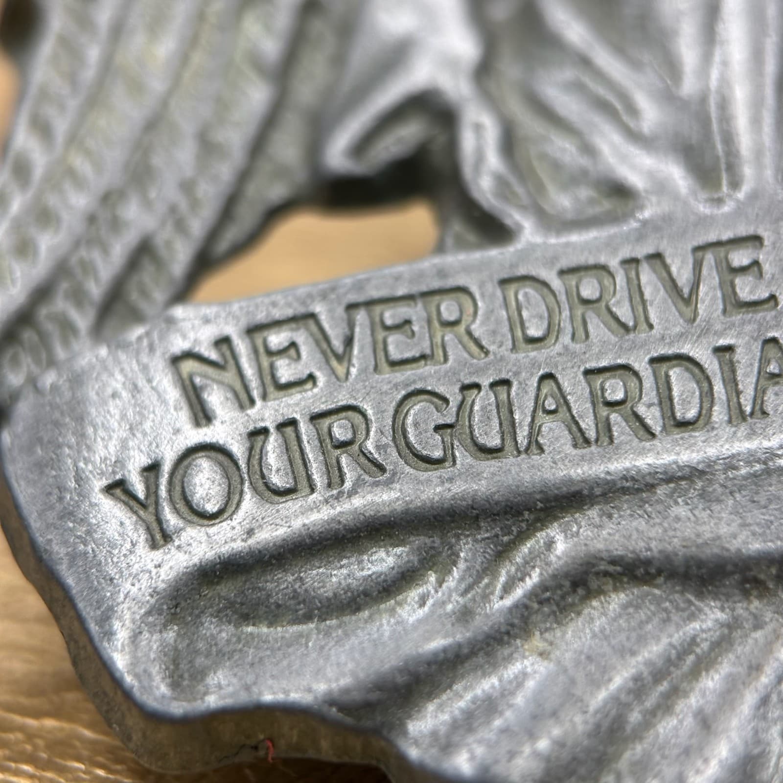 Vintage Guardian Angel Car Visor Clip Pin Pendant Pewter Tone Metal Safety Gift - Thumbnail 3
