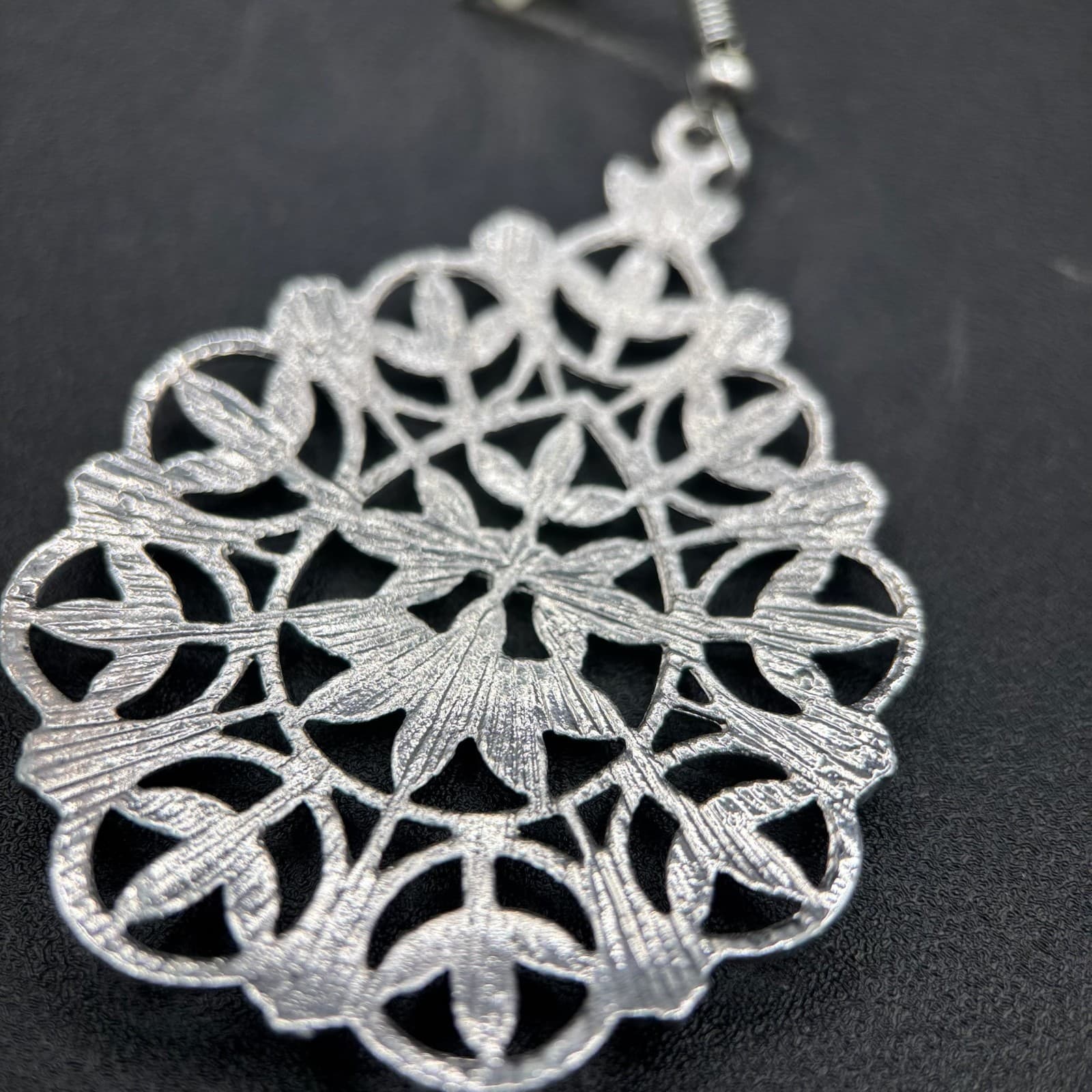 Silver Filigree Teardrop Dangle Earrings Boho Floral Lightweight Statement - Thumbnail 6